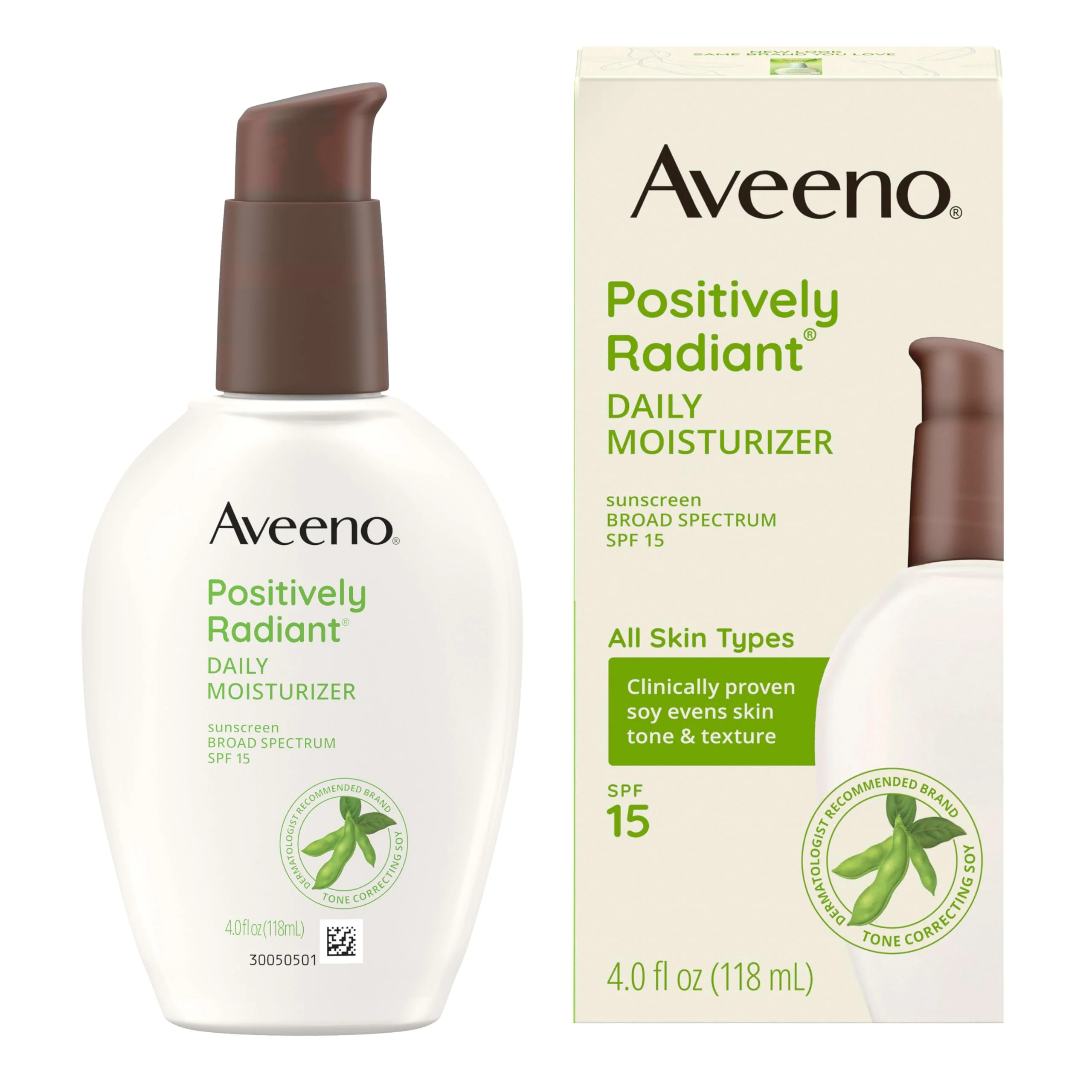 Aveeno Positively Radiant Daily Face Moisturizer with SPF 15 Sunscreen, Hydrating Facial Moisturizer with Soy Extract to Improve Skin Tone and Texture, Hypoallergenic Formula, Oil-Free, 4 FL OZ - Image 3
