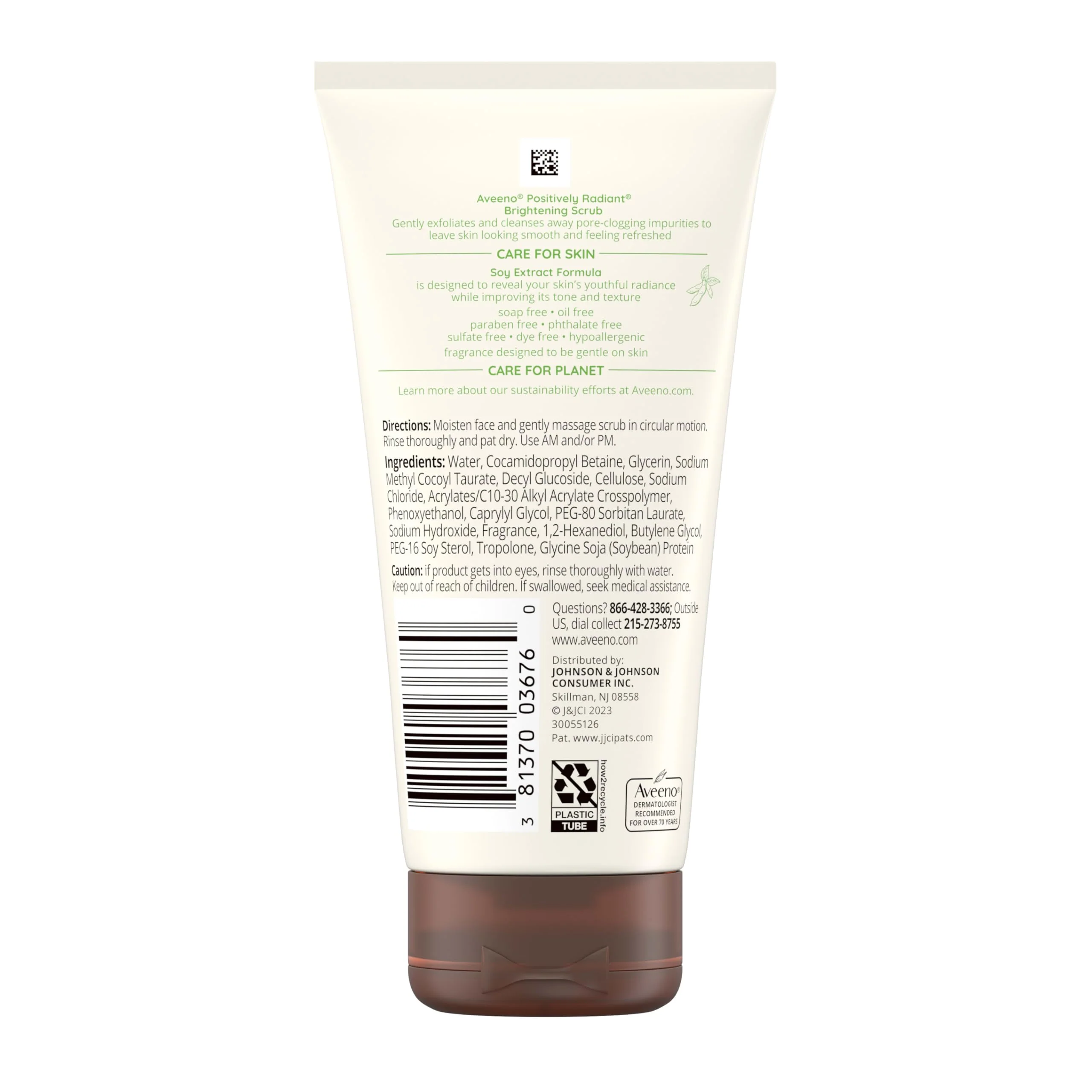Aveeno Positively Radiant Skin Brightening Exfoliating Daily Facial Scrub, Gentle with Moisture-Rich Soy Extract, Helps Improve Skin Tone & Texture, Oil- & Soap-Free, Hypoallergenic, 5 oz - Image 2