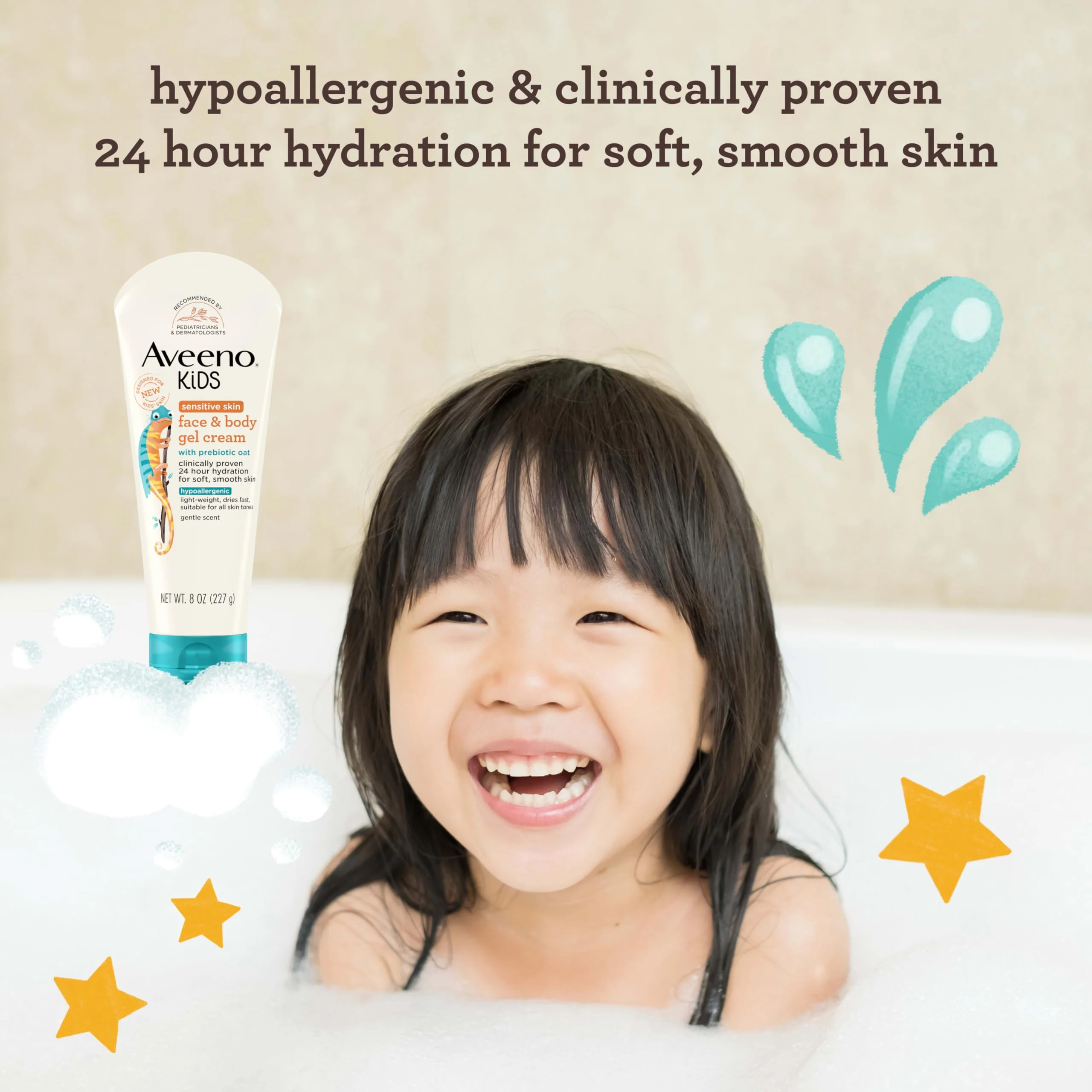 Aveeno Sensitive Skin Face & Body Gel Cream for Kids with Prebiotic Oat, Clinically Proven 24 Hour Hydration for Soft Skin, Quick Drying and Lightweight, Hypoallergenic, 8 oz - Image 9