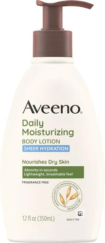 Aveeno Sheer Hydration Daily Moisturizing Fragrance-Free Lotion with Nourishing Prebiotic Oat, Fast-Absorbing Body Moisturizer for Dry Skin with Lightweight, Breathable Feel, 12 fl. oz (Pack of 2) - Image 15