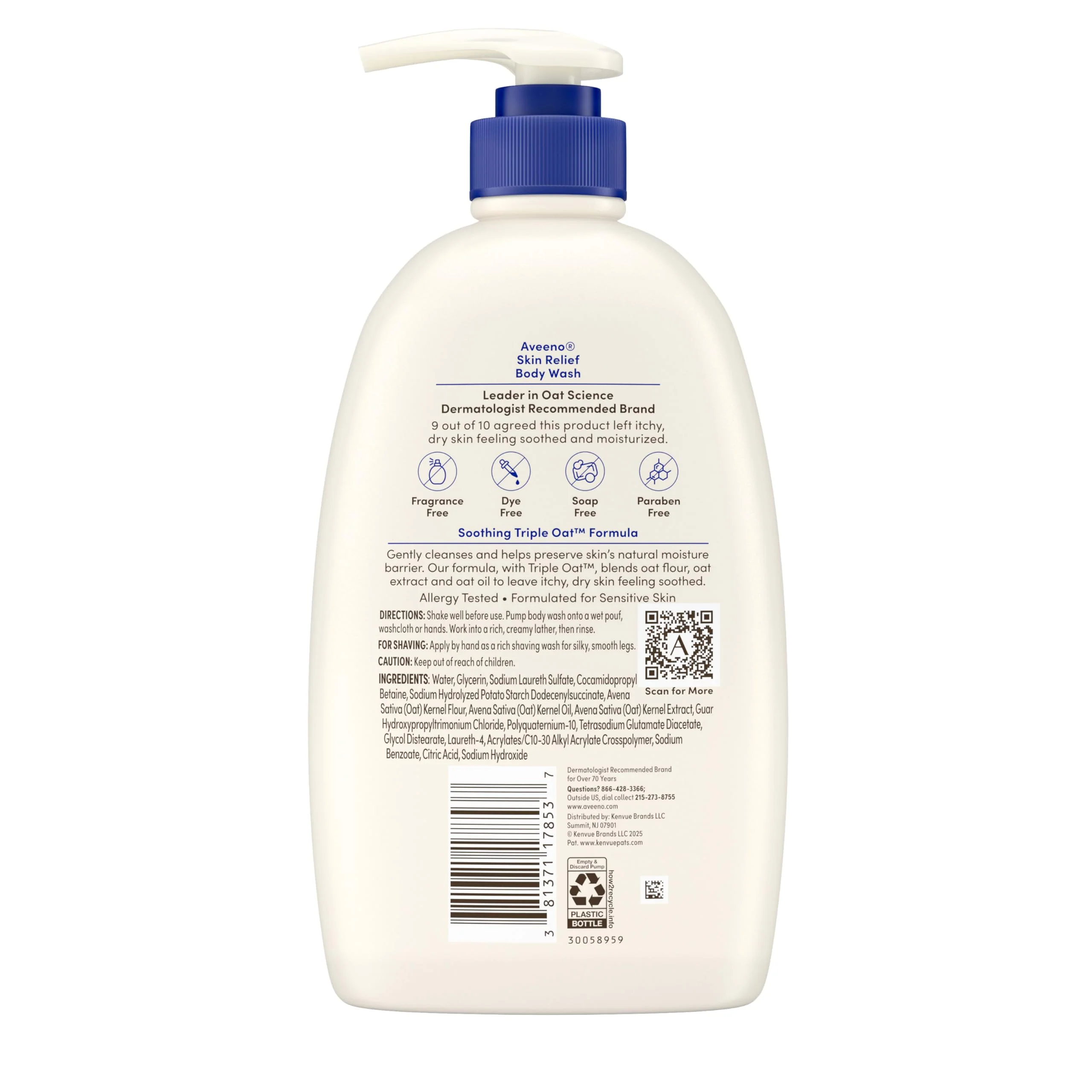 Aveeno Skin Relief Fragrance-Free Body Wash with Triple Oat® Complex, Gentle Daily Cleanser for Sensitive Skin Leaves Itchy, Dry Skin Feeling Soothed & Moisturized, 33 fl. oz - Image 6