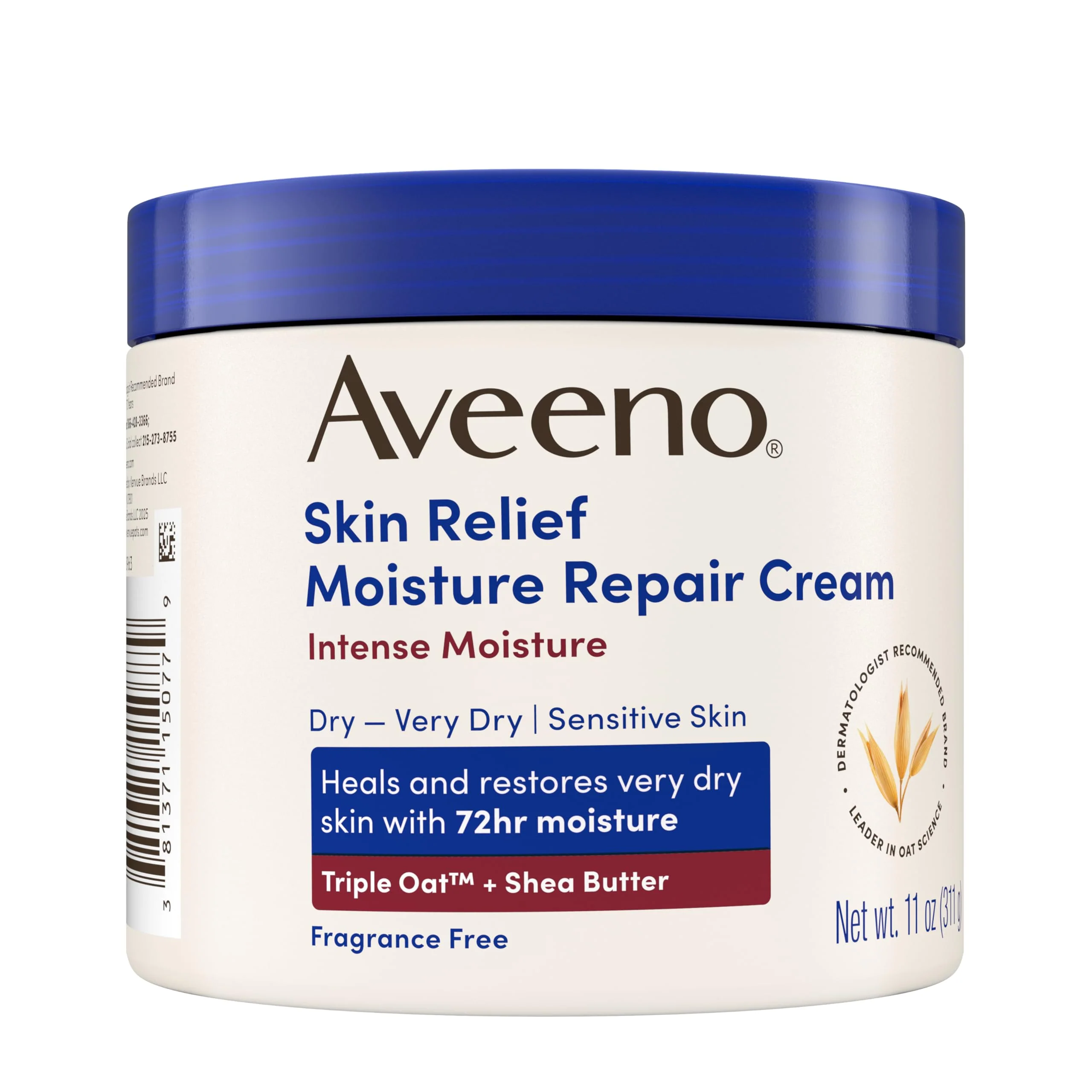 Aveeno Skin Relief Intense Moisture Repair Body Cream with Triple Oat & Shea Butter Formula, Helps Heal, Repair & Restore Very Dry Skin with Long-Lasting Moisture, Fragrance-Free, 11 oz - Image 3
