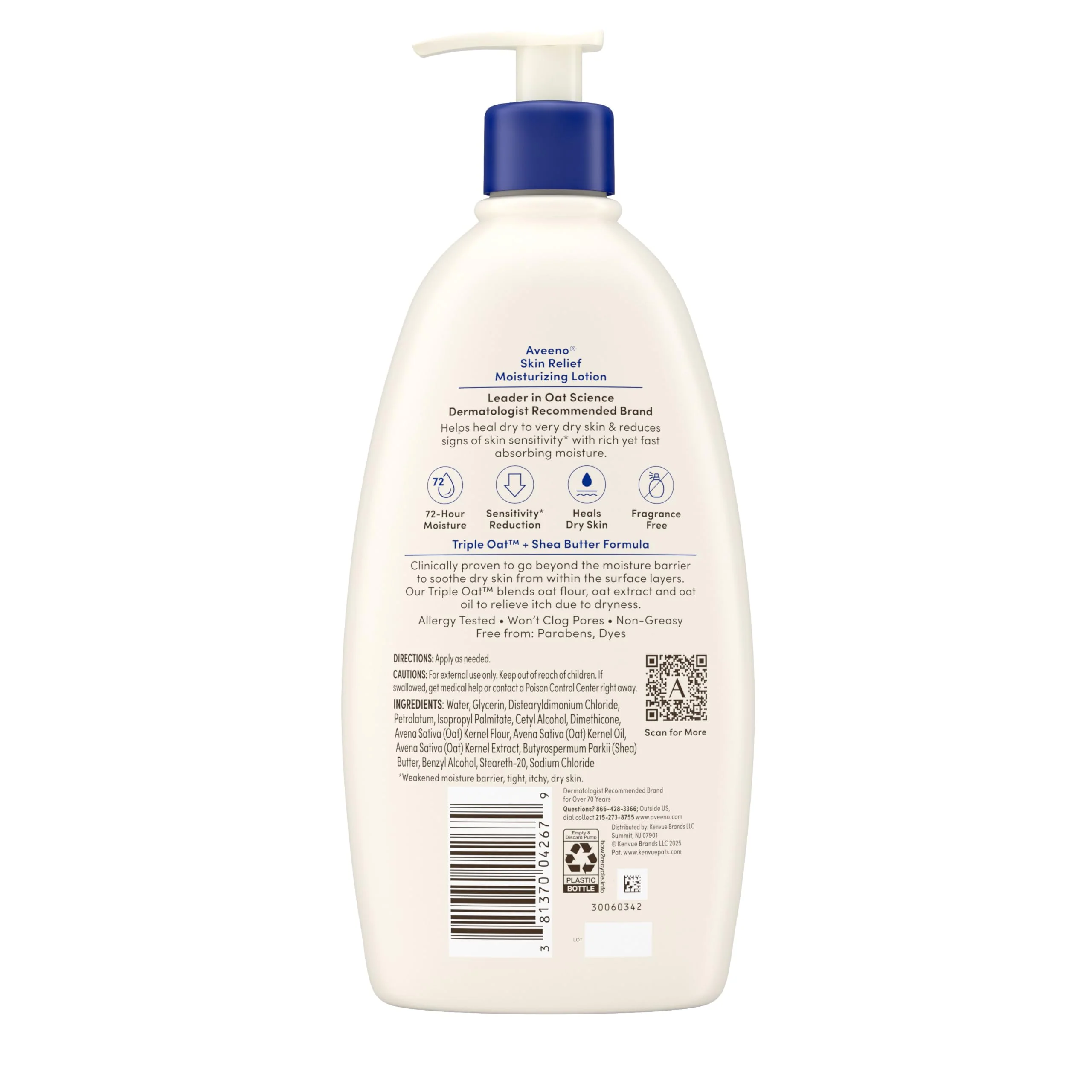 Aveeno Skin Relief Moisturizing Lotion Heals Very Dry, Sensitive Skin, Fast-Absorbing Body Lotion with Soothing Triple Oat & Shea Butter Formula, Fragrance Free, Non-Comedogenic, 18 fl. oz - Image 2