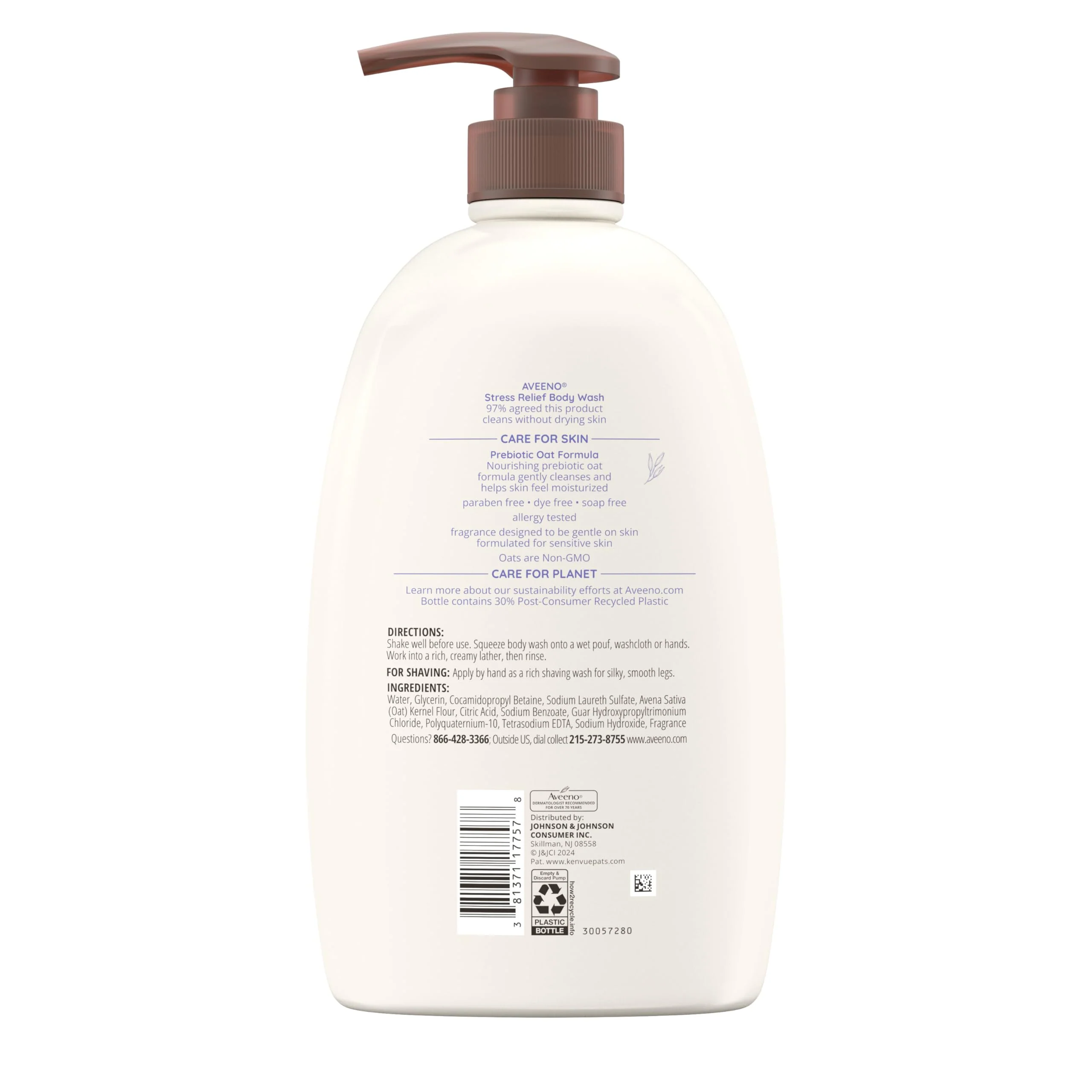 Aveeno Stress Relief Body Wash for Women, Calming Lavender Scent & Prebiotic Oat, Cleanser for Sensitive Dry Skin, Paraben, Dye & Soap-Free, 33 Fl Oz - Image 3