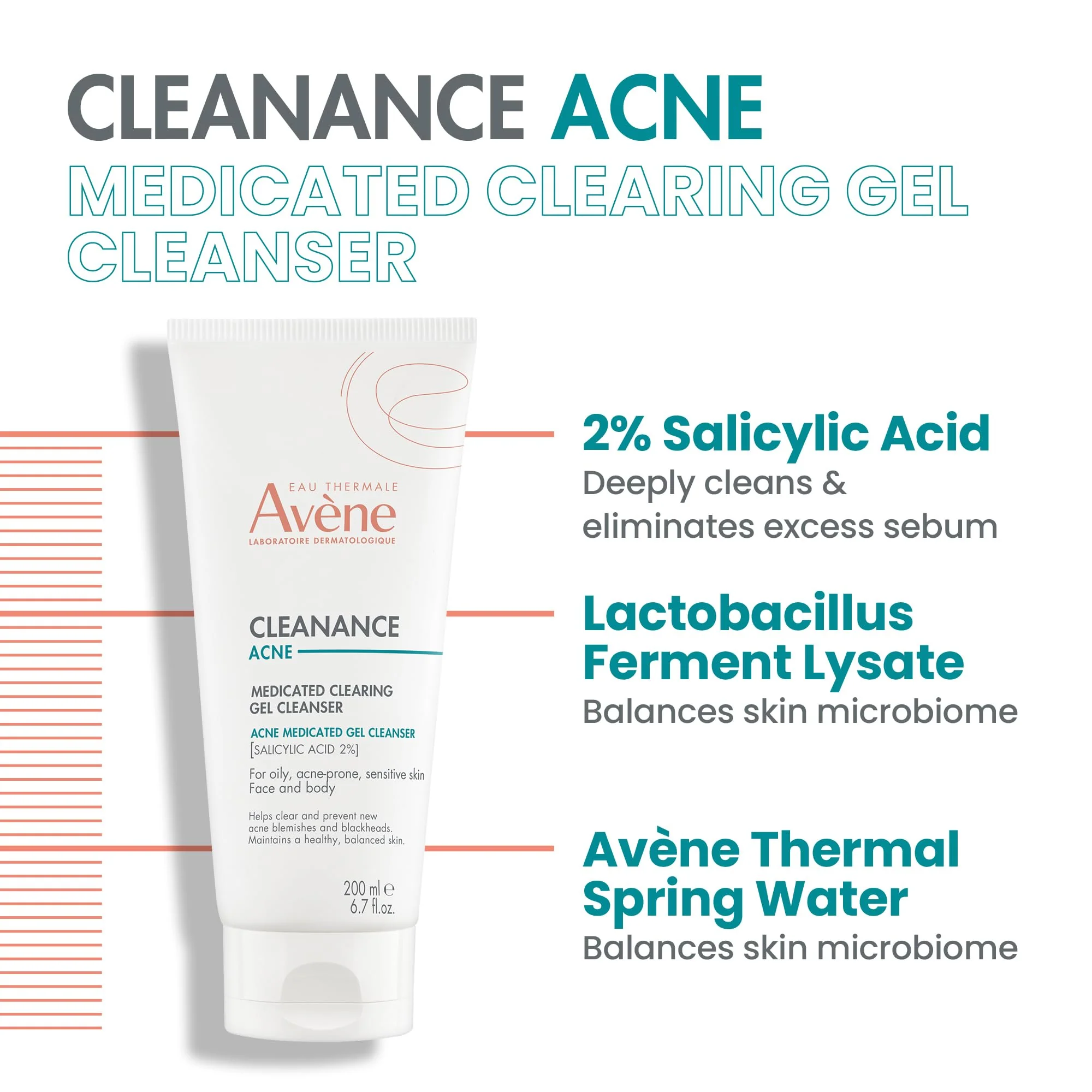 Avène Cleanance ACNE Clearing Gel, acne cleanser for sensitive skin with Salicylic Acid, deep cleanses & prevents acne on face & body 6.76 Fl Oz - Image 3