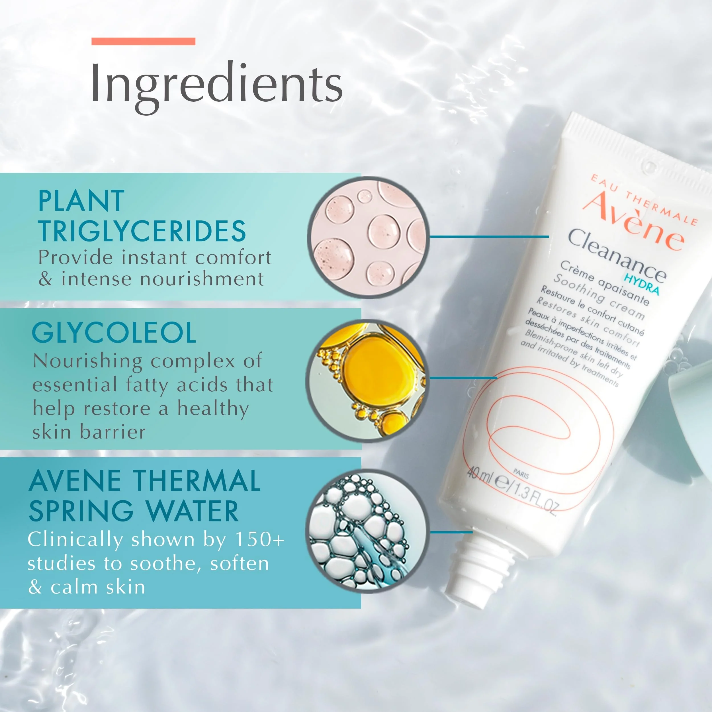 Avène Cleanance HYDRA Soothing Cream, Rich Moisturizer, Adjunctive Care for Drying Acne Treatments, 1.3 oz. - Image 3