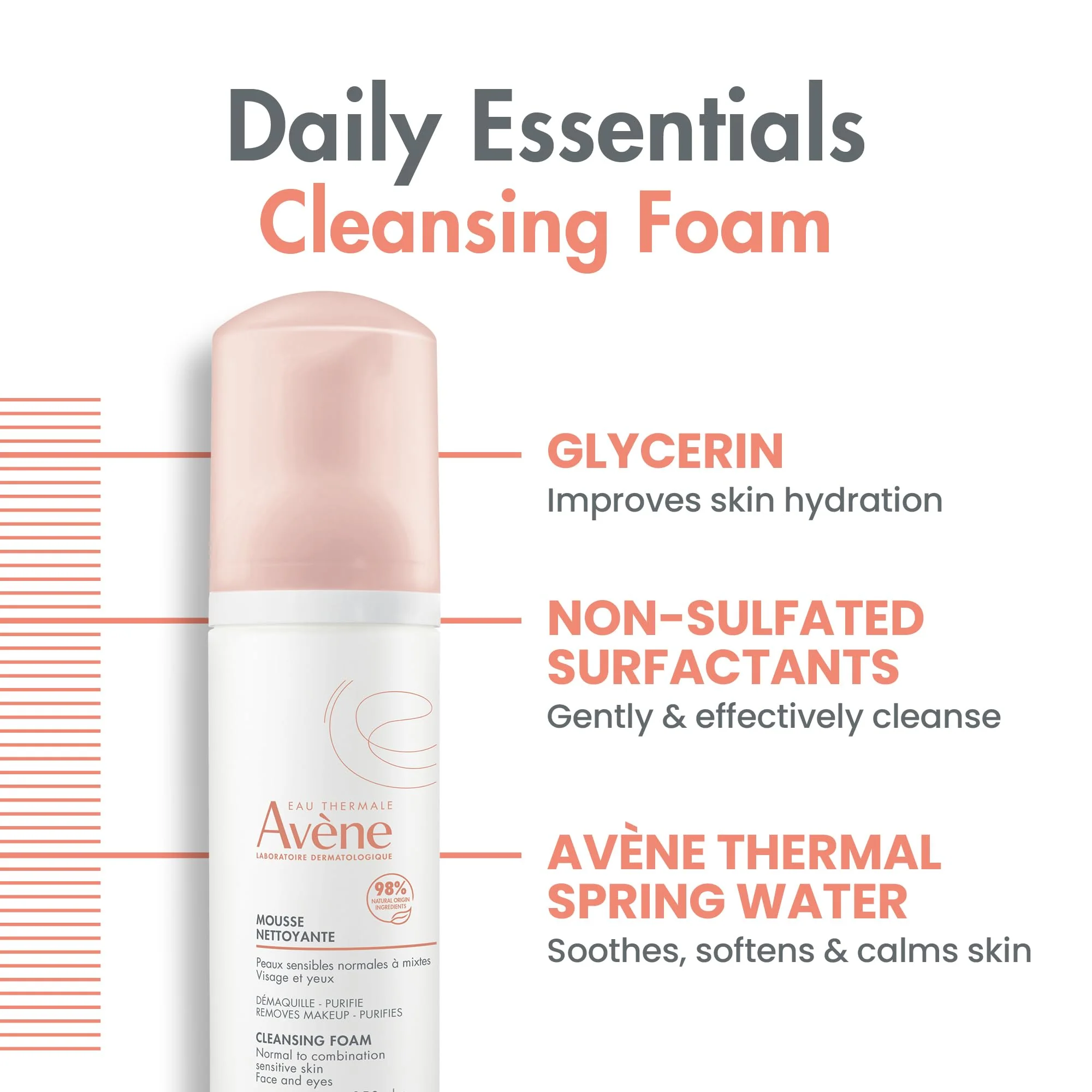 Avène Cleansing Foam Face Wash, Soap-free, Sensitive Skin - Image 2