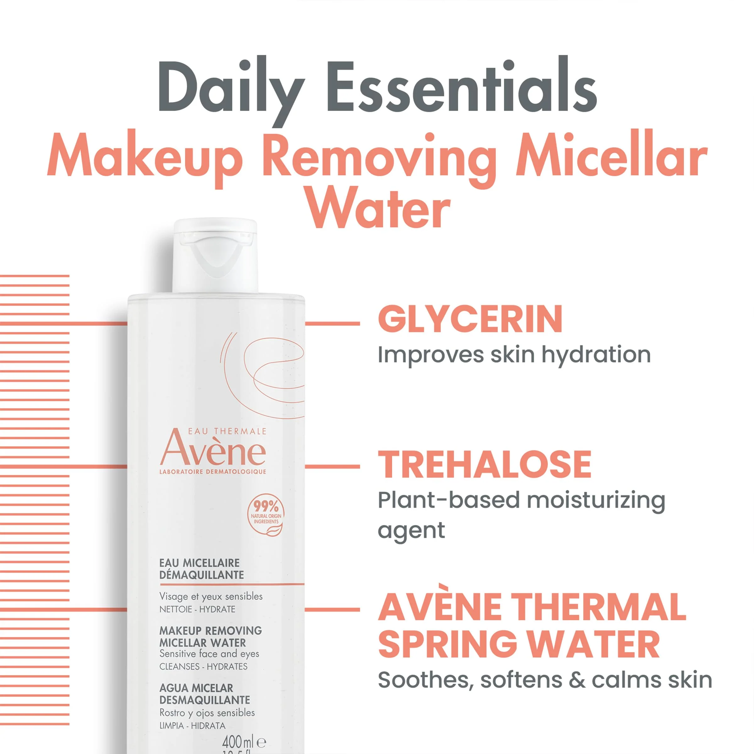 Avène Micellar Lotion Cleansing Water - Soap-Free 3-in-1 Cleanser, Toner, Make-up Remover - All Skin Types - Non-Comedogenic -16.8 Fl Oz - Image 2