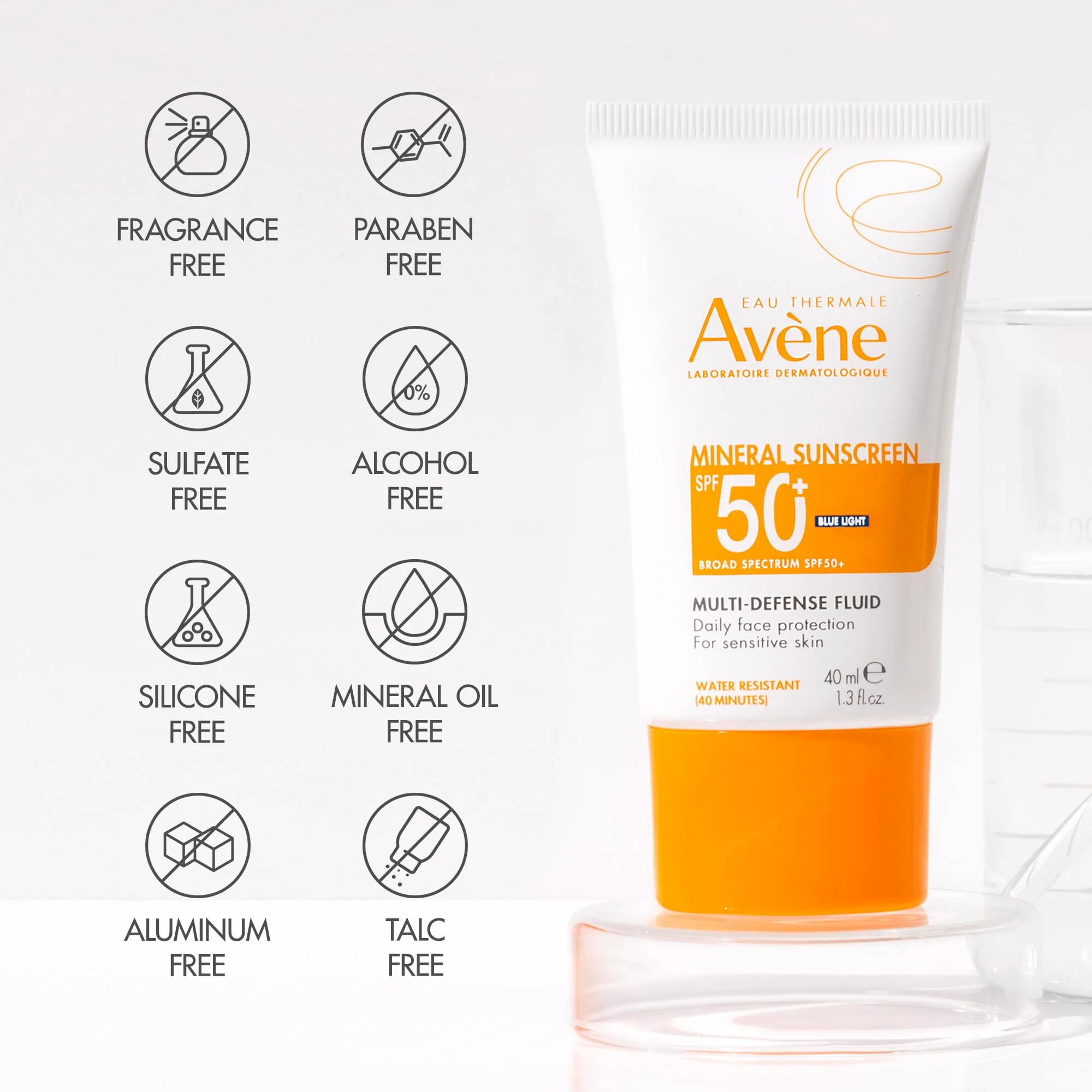 Avène Mineral Sunscreen Multi-Defense Fluid SPF 50+, Clean Formula Sunscreen for Sensitive Skin, Sheer, Water Resistant, Non-Whitening, Antioxidant Protection, 1.3 Fl Oz - Image 3