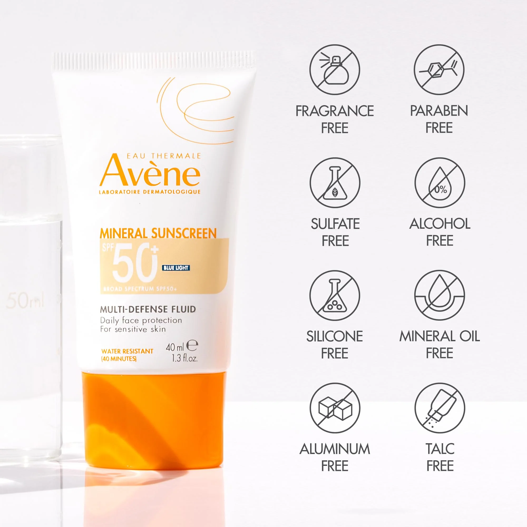 Avène Mineral Sunscreen Multi-Defense Fluid Tinted SPF 50+, Clean Formula Sunscreen for Sensitive Skin, Reef Friendly, Tint, Non-Whitening, Antioxidant Protection, 1.3 Fl Oz - Image 3
