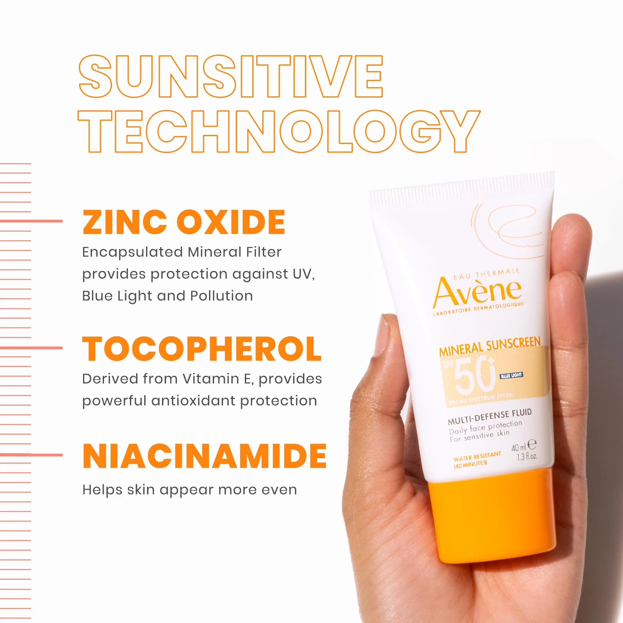 Avène Mineral Sunscreen Multi-Defense Fluid Tinted SPF 50+, Clean Formula Sunscreen for Sensitive Skin, Reef Friendly, Tint, Non-Whitening, Antioxidant Protection, 1.3 Fl Oz - Image 4