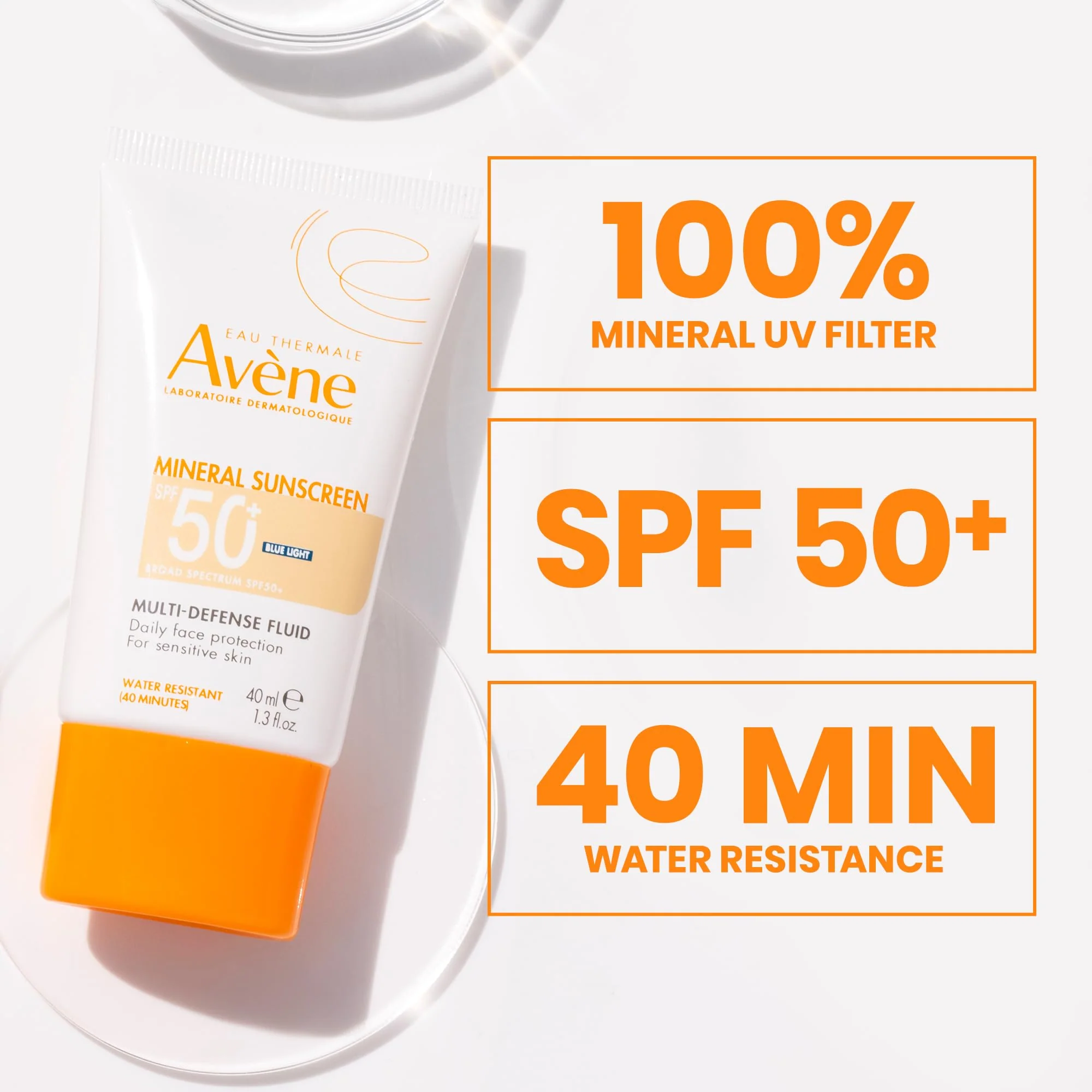 Avène Mineral Sunscreen Multi-Defense Fluid Tinted SPF 50+, Clean Formula Sunscreen for Sensitive Skin, Reef Friendly, Tint, Non-Whitening, Antioxidant Protection, 1.3 Fl Oz - Image 5