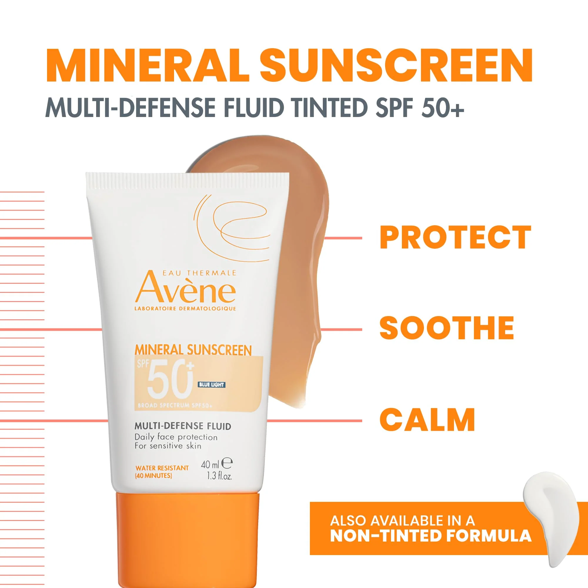 Avène Mineral Sunscreen Multi-Defense Fluid Tinted SPF 50+, Clean Formula Sunscreen for Sensitive Skin, Reef Friendly, Tint, Non-Whitening, Antioxidant Protection, 1.3 Fl Oz - Image 7