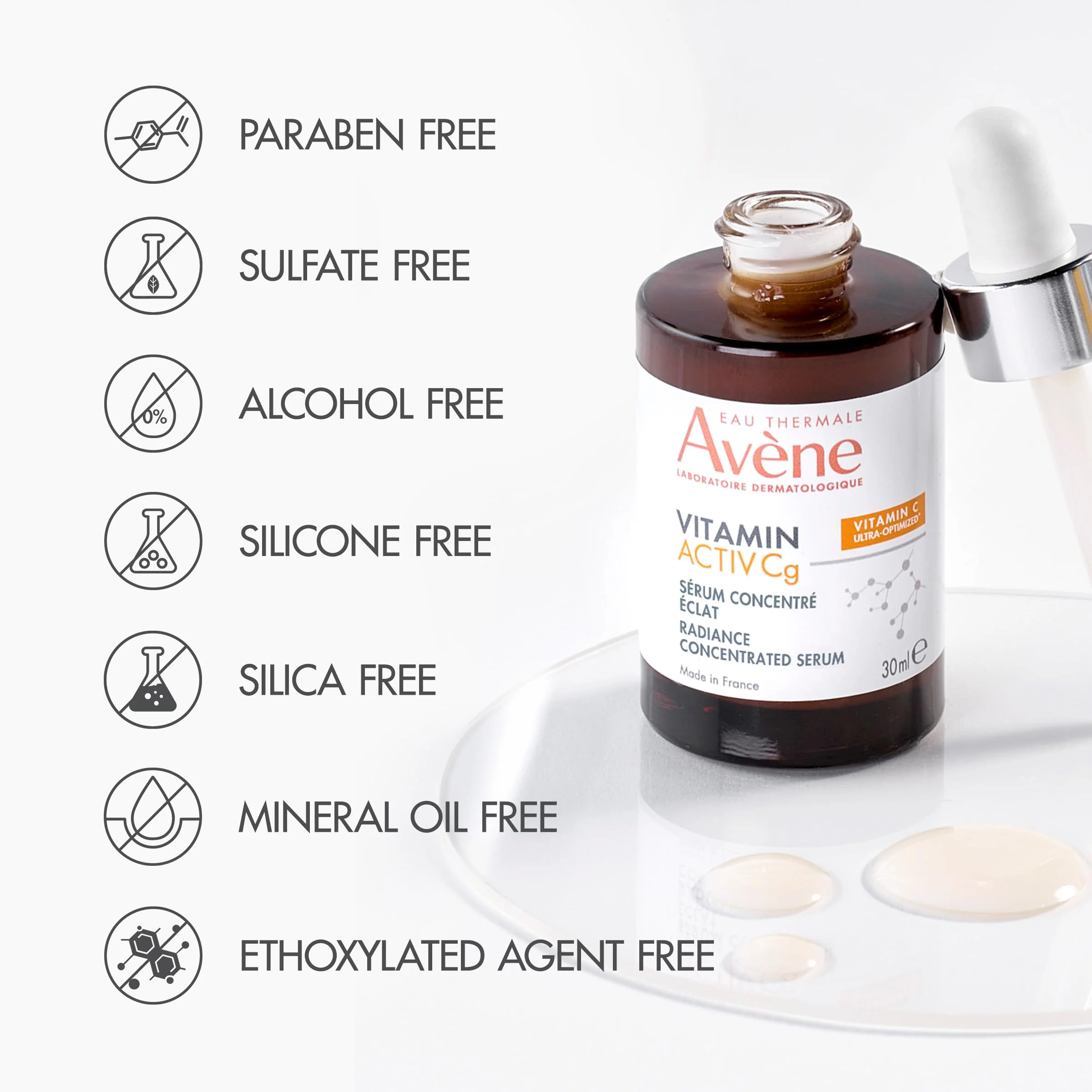 Avène Vitamin Activ Cg Radiance Concentrated Serum, Radiance Boosting Vitamin C Serum, powered by Vitamin Cg + Niacinamide + Bakuchiol, Visbily Reduce Wrinkles, Dark Spots & Fine Lines, 1 FL Oz - Image 3