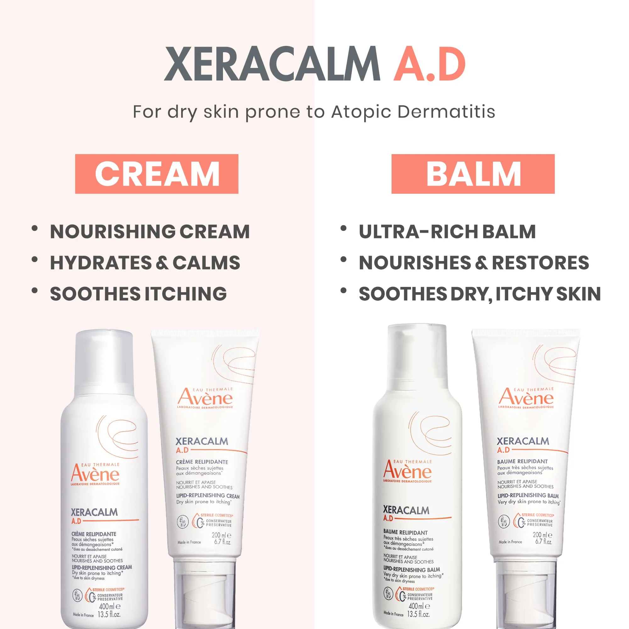 Avène XeraCalm A.D Lipid-Replenishing Cream, Atopic Dermatitis, Eczema-Prone Skin, For Dry, Itchy Skin, Restore Skin barrier, For Infants, Children & Adults, No Preservative, Fragrance-Free 6.7 Oz. - Image 4