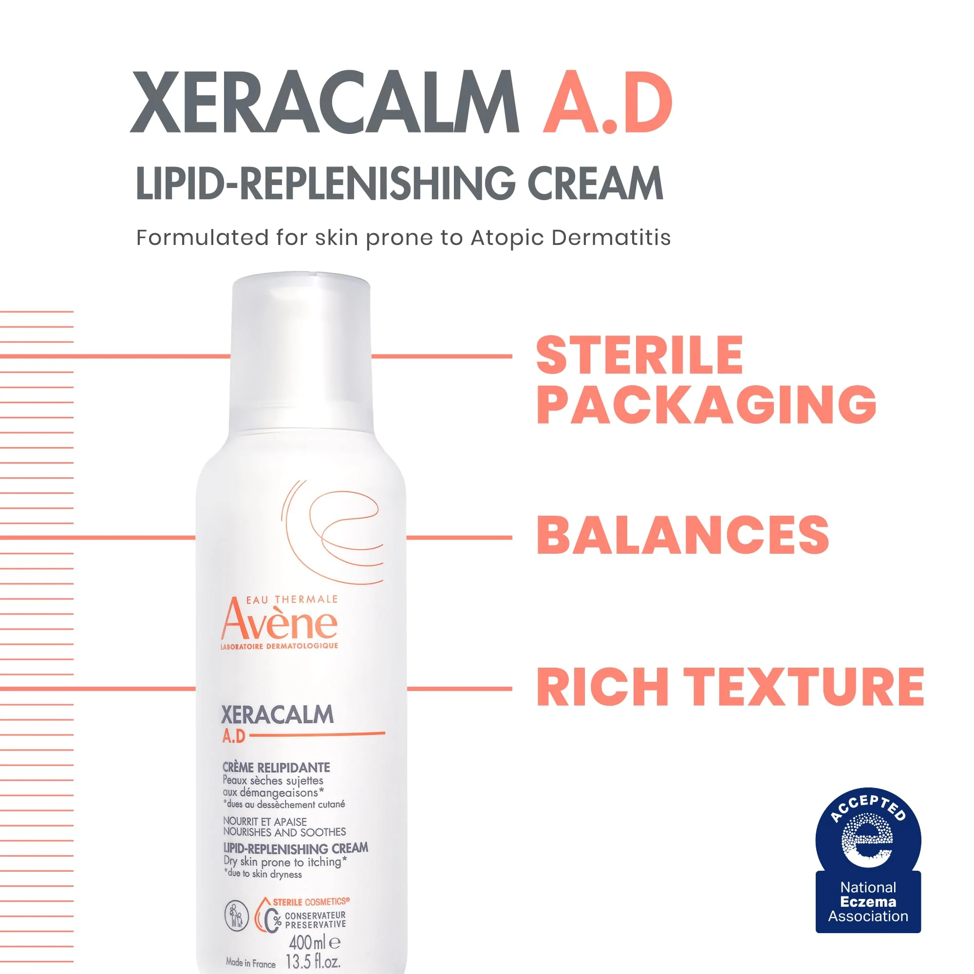 Avène XeraCalm A.D Lipid-Replenishing Cream, Atopic Dermatitis, Eczema-Prone Skin, For Dry, Itchy Skin, Restore Skin barrier, For Infants, Children & Adults, No Preservative, Fragrance-Free 6.7 Oz. - Image 9