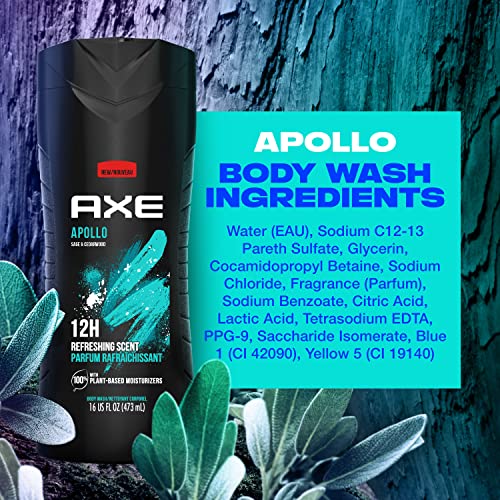 AXE Body Wash Apollo 4 Count for Long Lasting Freshness Sage & Cedarwood Men's Body Wash with Odor-Busting Prebiotics 16 oz - Image 2