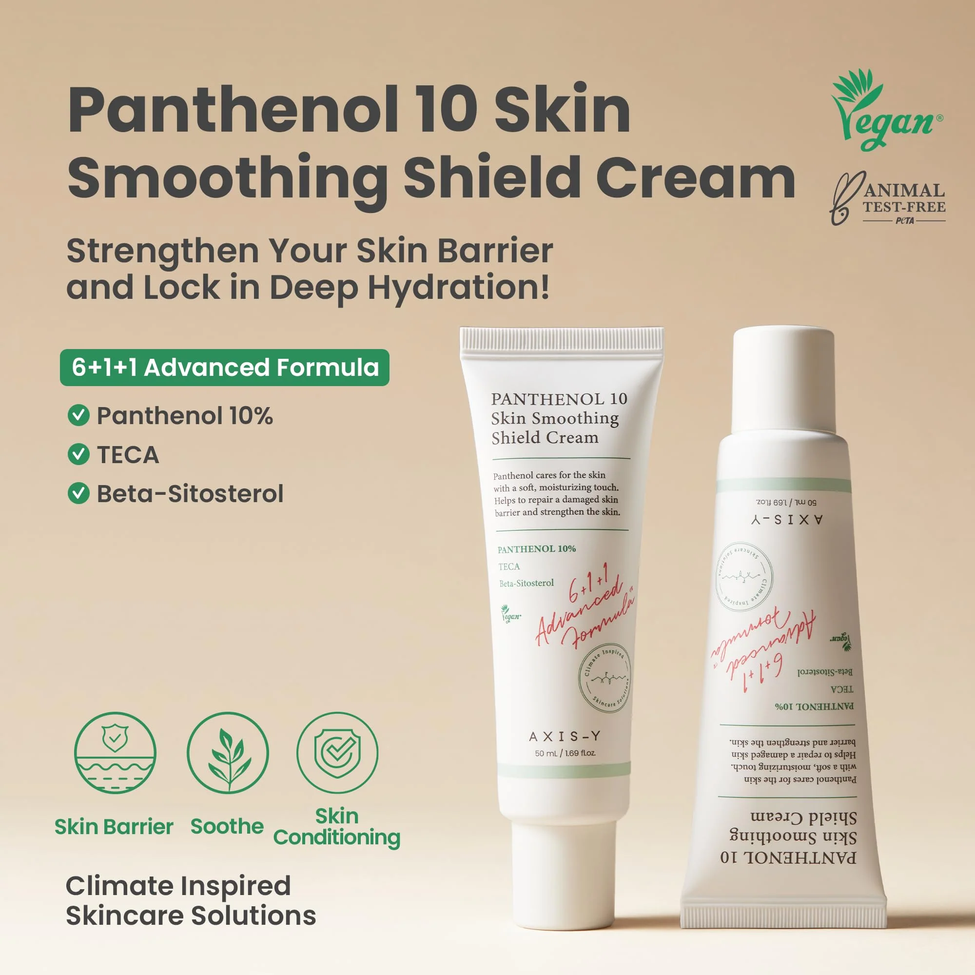 AXIS-Y Panthenol 10 Skin Smoothing Shield Cream - Daily Facial Moisturizer Barrier Cream for Long Lasting Hydration & Soothing - Vegan Korean Skin Care Face Lotion - 1.69 fl. oz. - Image 6