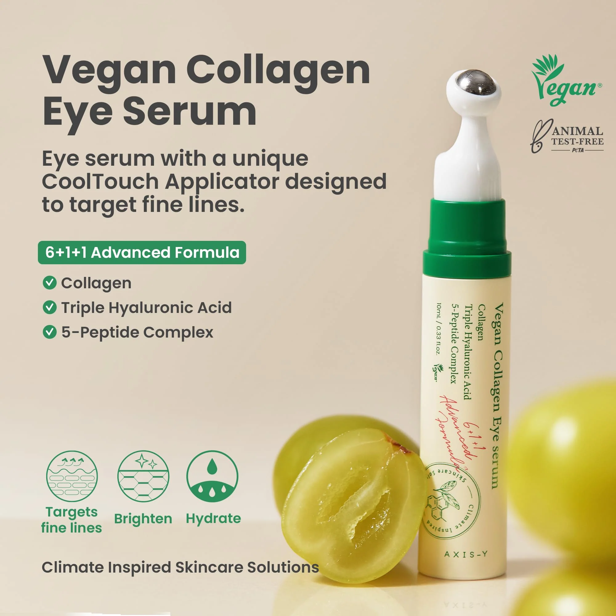 AXIS-Y Vegan Collagen Eye Serum - K Beauty Triple Hyaluronic Acid & Peptide Collagen Serum Improve Skin Elasticity, Reduce Fine Lines & Dark Circles - Vegan Korean Skin Care Eye Cream - 0.33 fl. oz. - Image 2