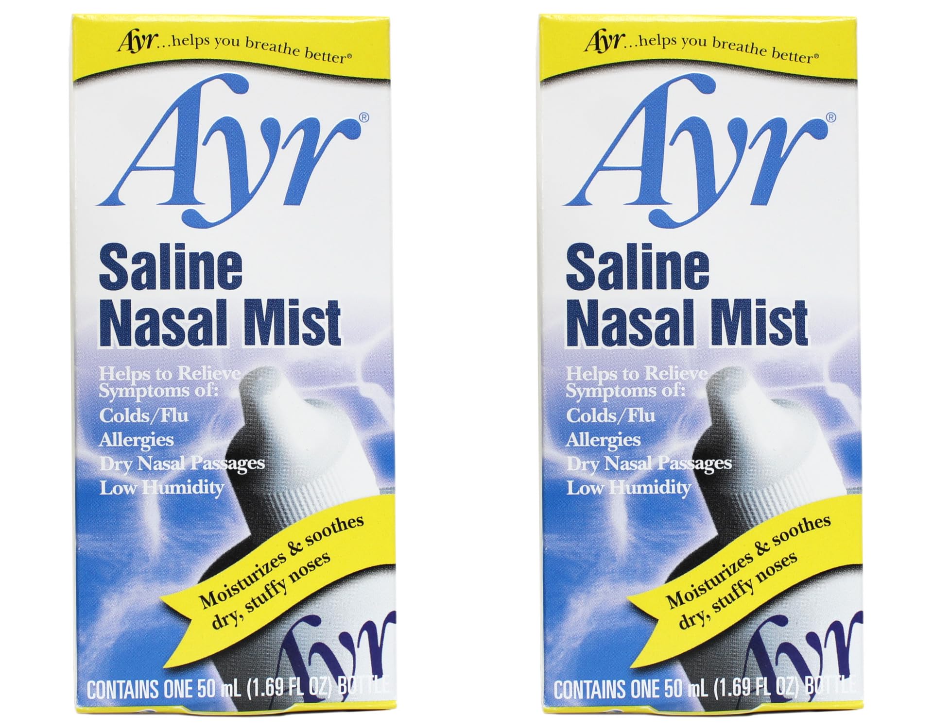 Ayr Saline Nasal Mist Spray 50 mL â€“ Non Medicated Nasal Moisturizer for Dry Nasal Passages Cold and Allergy Relief (Pack of 2)