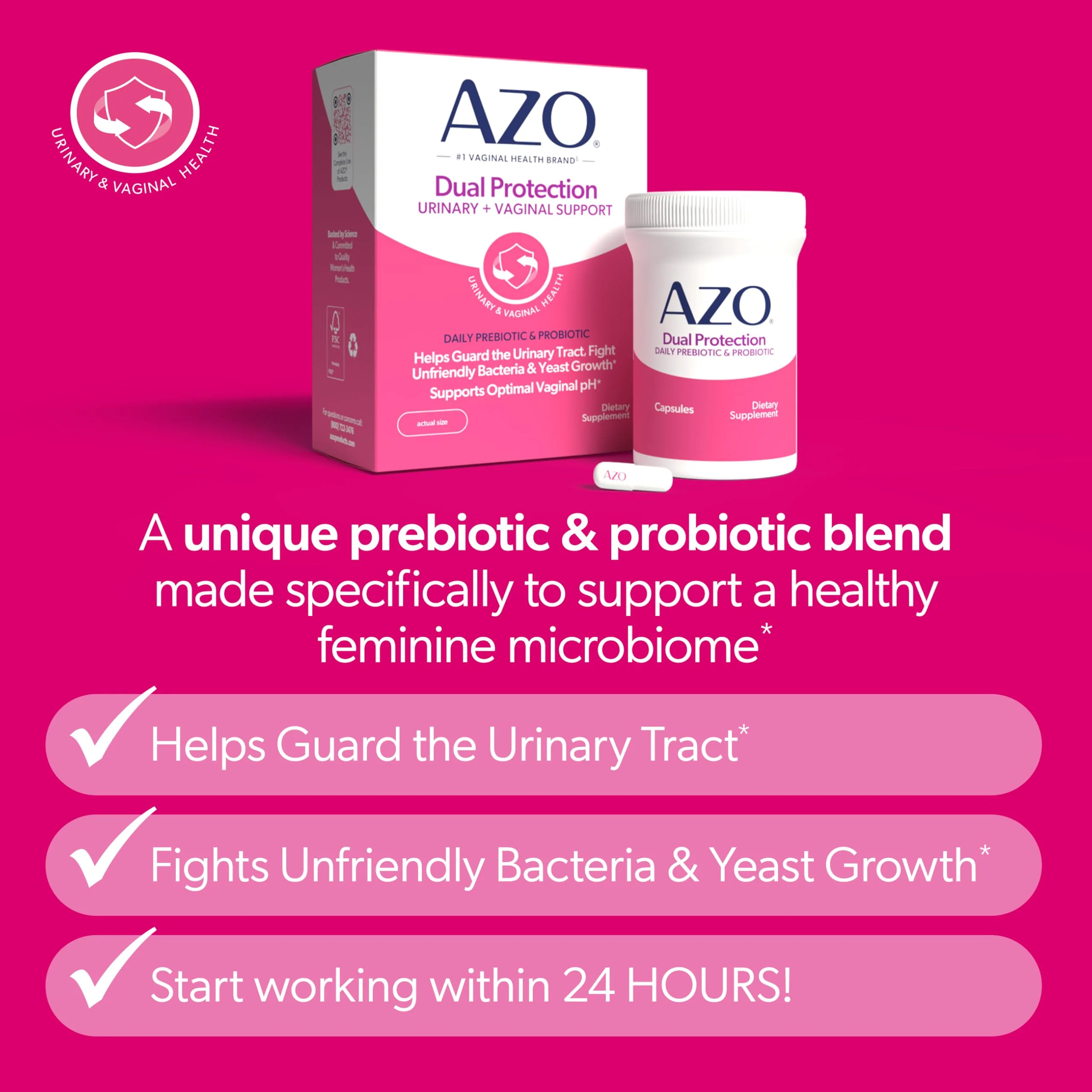 AZO Dual Protection, Urinary + Vaginal Support, Prebiotics and Probiotics for Women*, Starts Working Within 24 Hours, Non-GMO, 30 Count - Image 8