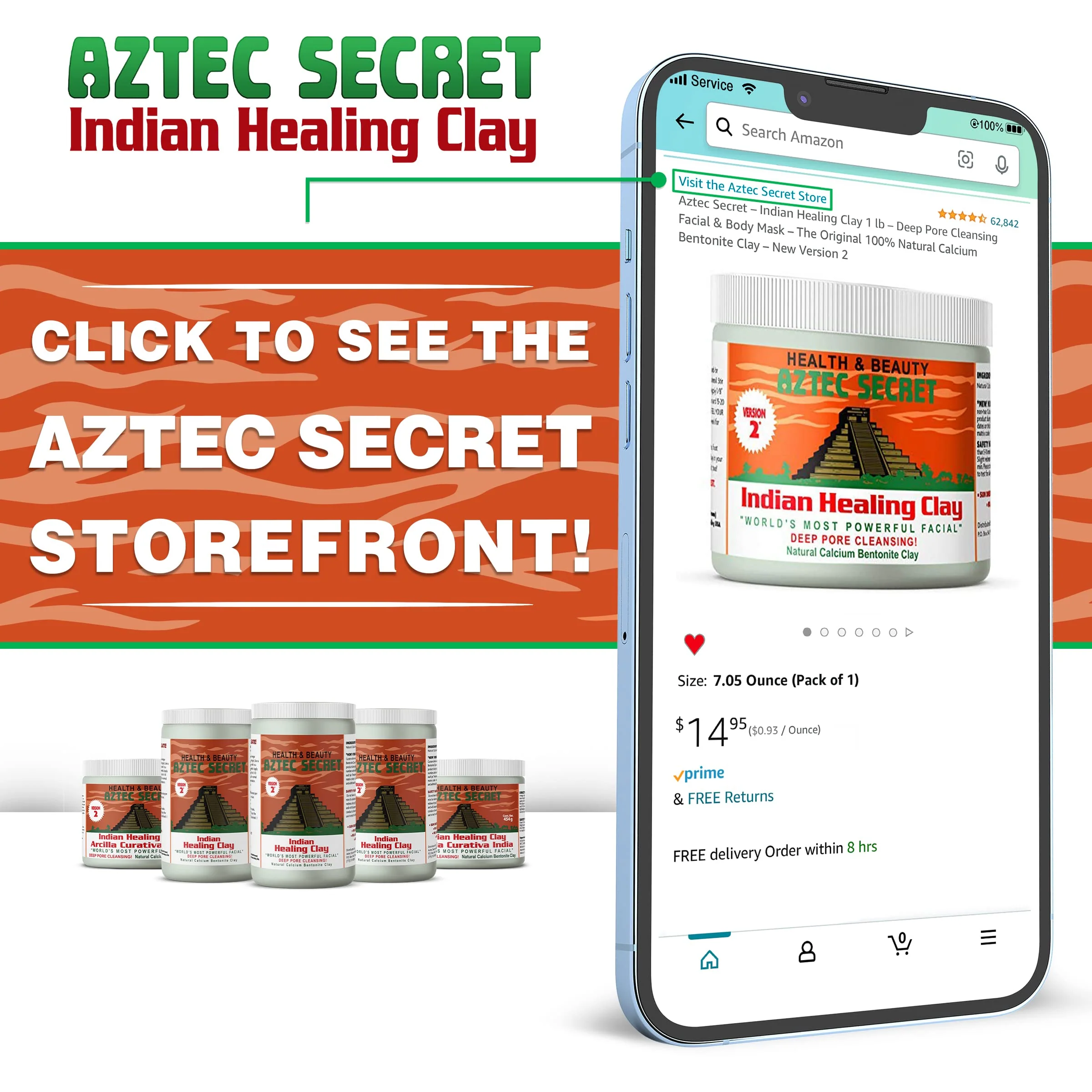 Aztec Secret – Indian Healing Clay 32 Oz – Deep Pore Cleansing Facial & Body Mask – The Original 100% Natural Calcium Bentonite Clay – New Version 2 - Image 2