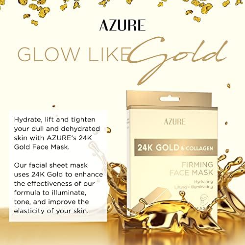 Azure Cosmetics 24K Gold Firming Face Mask- Anti Aging, Hydrating, Toning & Firming Facial Sheet - Helps Reduce Wrinkles & Fine Lines - With Hyaluronic Acid & Collagen - Made in Korea - Pack of 5 - Image 6