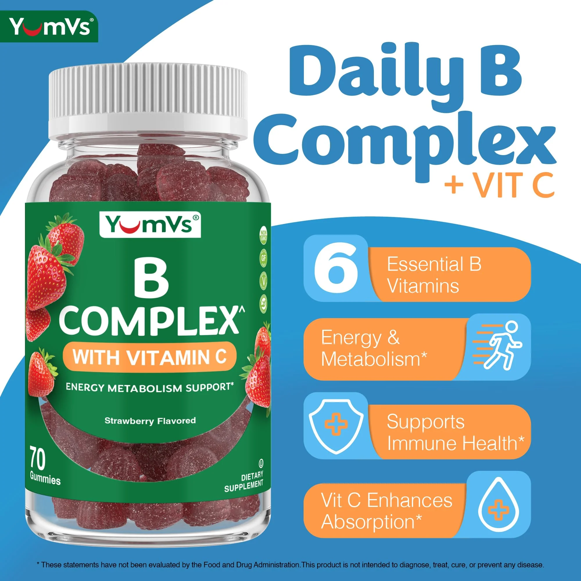 B Complex Gummies with Vitamin C – Great Tasting 1 a Day Energy & Nervous System Support for Adults – Vegan, Kosher, Non-GMO Vitamin B Complex Gummies with B12, B6, Niacin & Folic Acid – 70 Count - Image 2