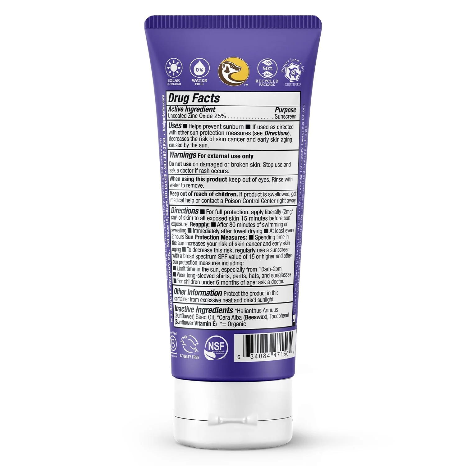 Badger Biodegradable Reef Safe Sunscreen, SPF 50 Unscented Zinc Oxide Sunscreen, 98% Organic Ingredients, Water Resistant Adventure Sport Sunblock, 2.9 fl oz, 2-Pack - Image 5