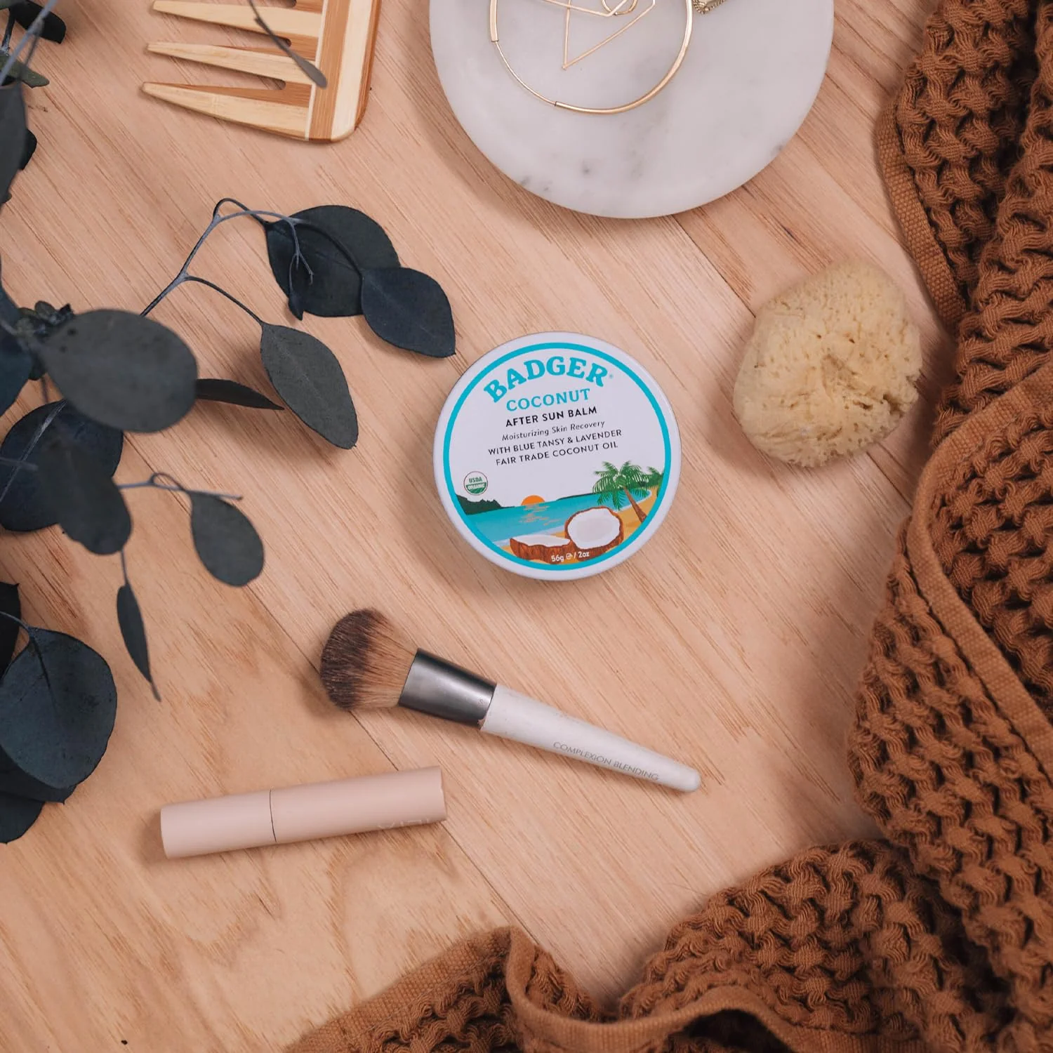 Badger Coconut AfterSun Balm, 100% Organic Soothing Sunburn Relief, Great Smelling, Moisturizing & Hydrating After Sun Skin Care, 2 oz Tin - Image 3