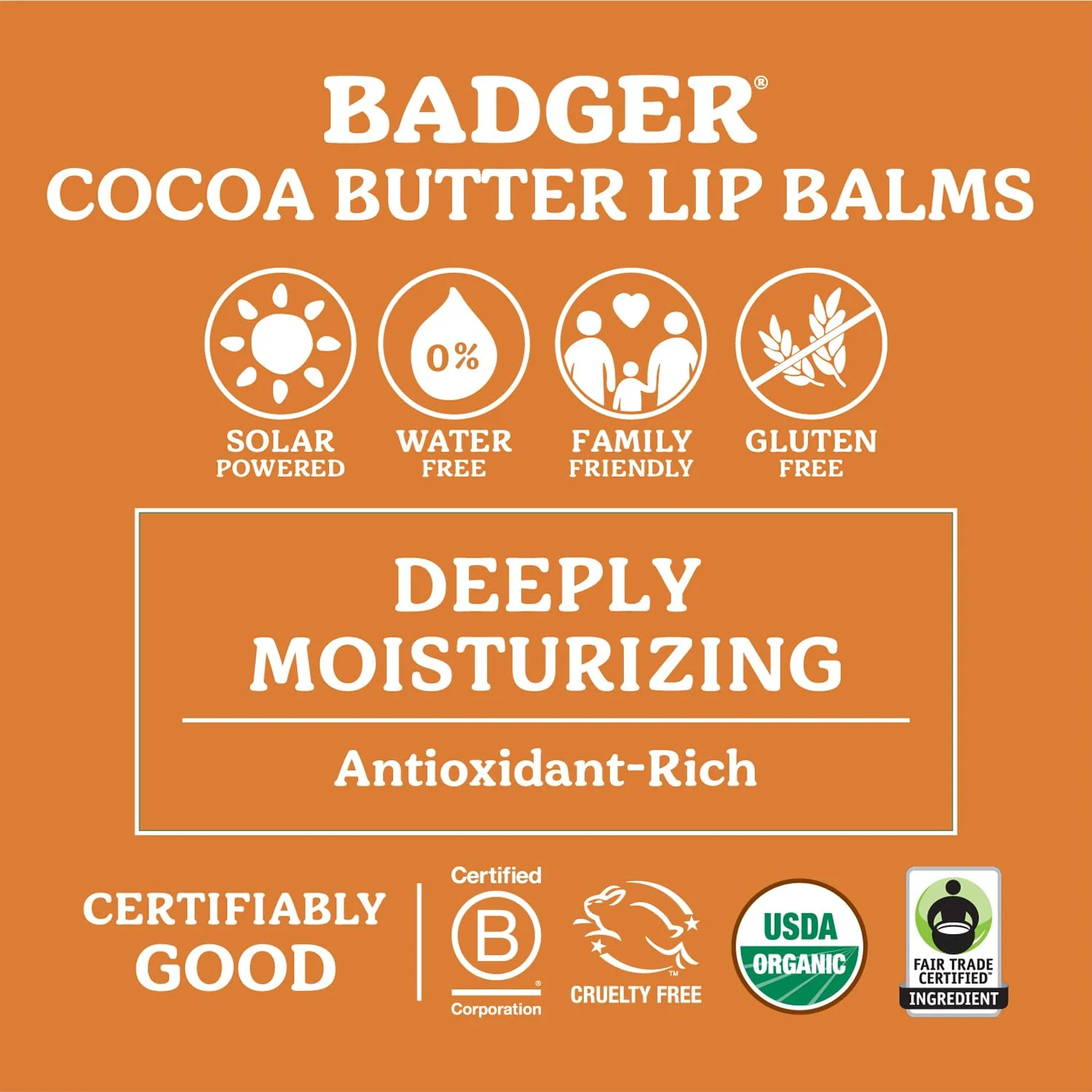 Badger Creamy Cocoa Cocoa Butter Lip Balm, Long Lasting Hydrating Lip Moisturizer, Fair Trade, Large Size Stick, 100% Organic Lip Care, 4-pack - Image 4