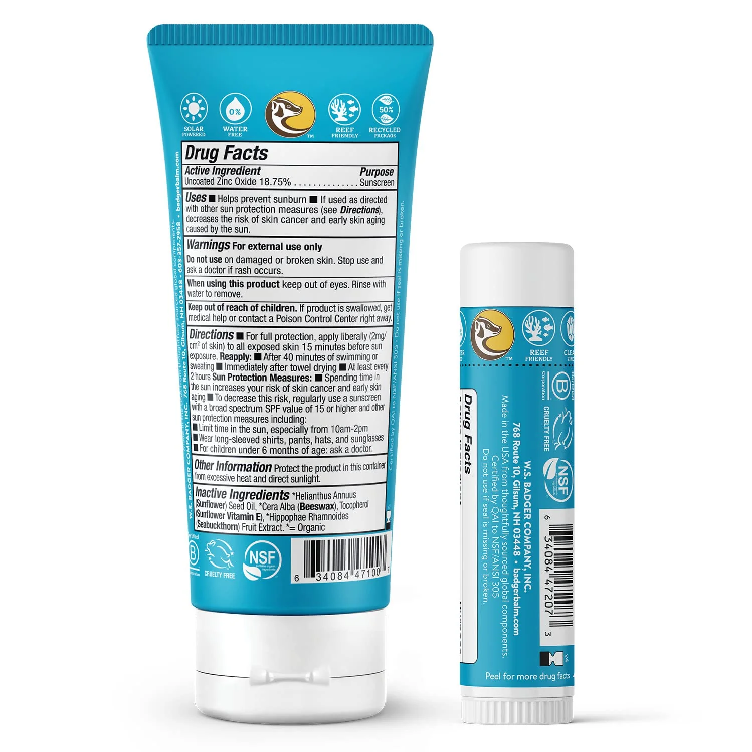 Badger Mineral Sunscreen Combo, SPF 30 Cream & SPF 35 Face Stick, Organic Ingredient with Mineral Zinc Oxide, Unscented Reef Safe Sunscreen Set, Broad Spectrum, Water Resistant, 2-Count - Image 8