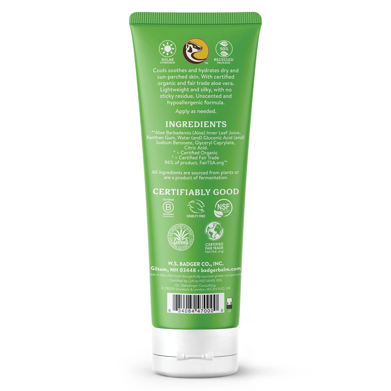Badger Organic Aloe Vera Gel for Face & Body, 96% Pure Unscented Organic Aloe Gel for Cooling, Soothing, Non-Sticky Sunburn Relief, Vegan, Fair Trade & Hypoallergenic, 4 fl oz - Image 6