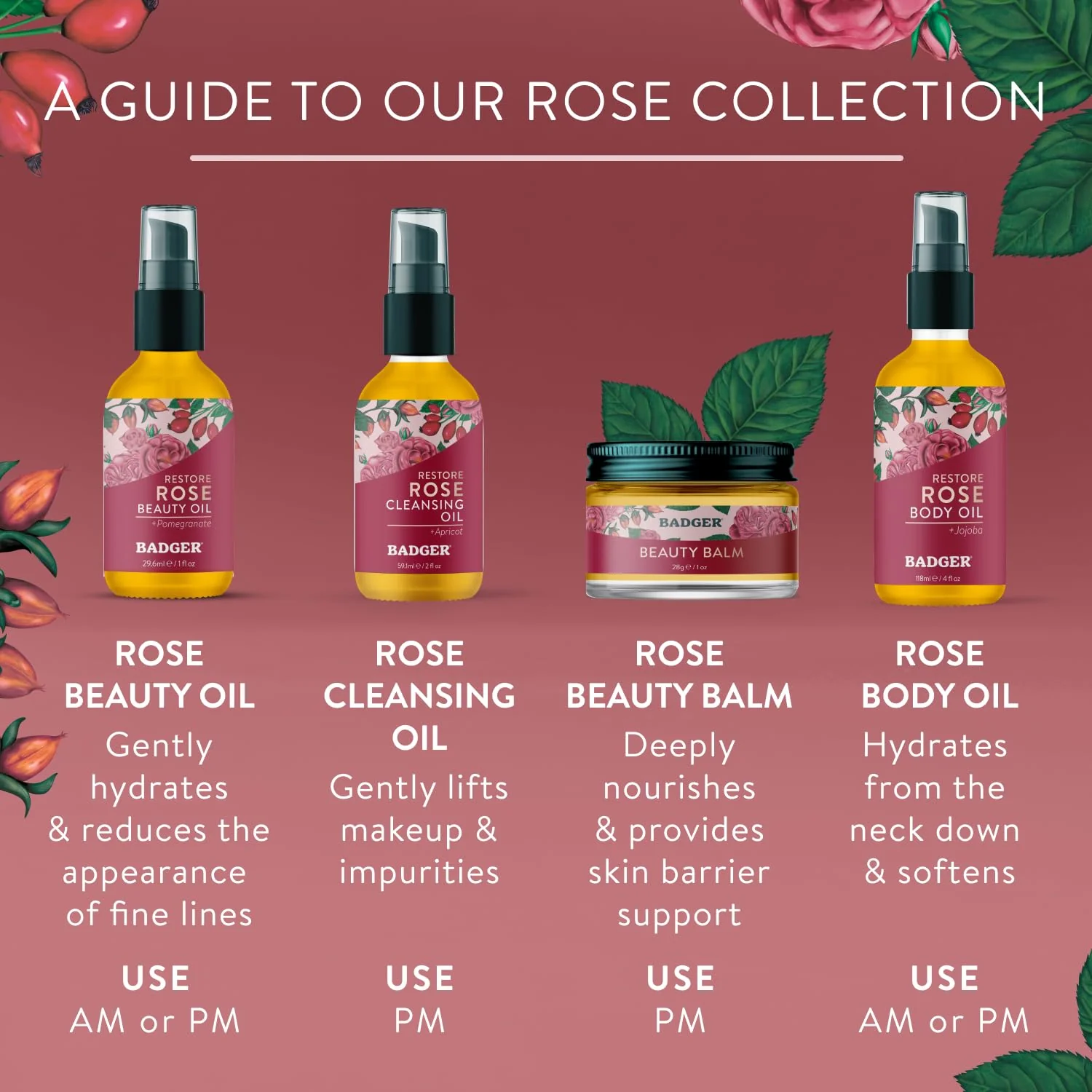 Badger Rose Face Oil, 100% Organic Face Moisturizer, Nourishing & Soothing Organic Jojoba Oil & Rose Oil, Vegan Antioxidant Rich Moisturizing Facial Oil, 1 fl oz Glass Bottle - Image 4