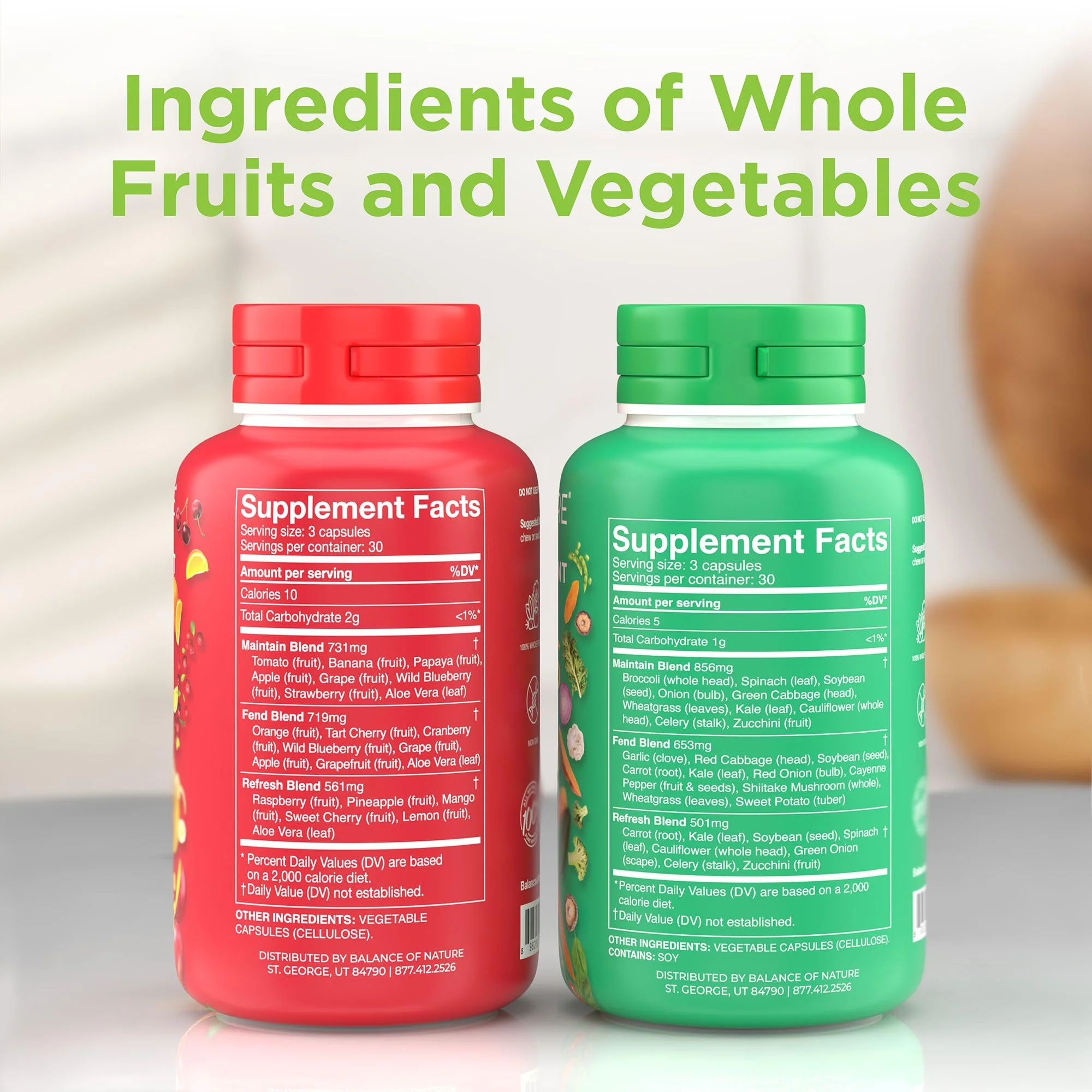 Balance of Nature Fruits & Veggies Supplements - Whole Fruit and Vegetable Ingredients for Women, Men, and Kids - 90 Fruits Capsules, 90 Veggies Capsules - 1 Set - Image 7