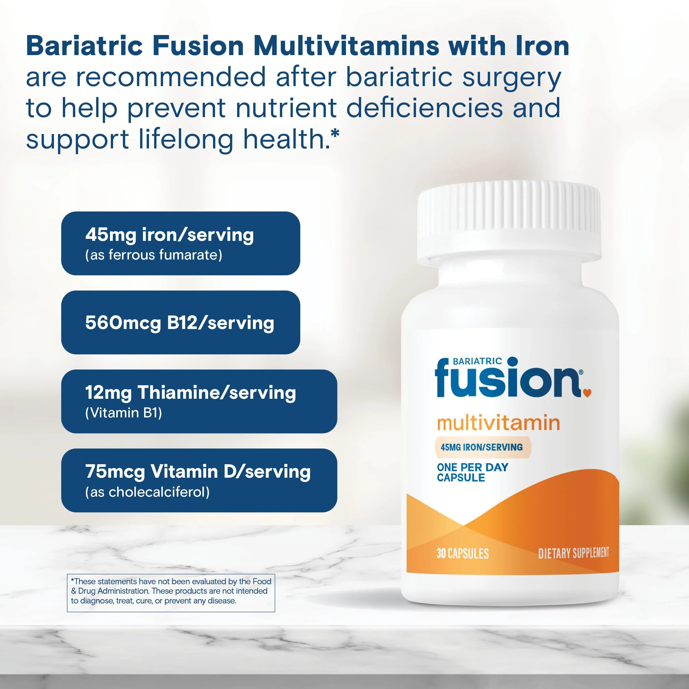 Bariatric Fusion One Per Day Bariatric Multivitamin with Iron | Easy to Swallow Capsule | Vitamin for Bariatric Surgery Patients | Gastric Bypass and Sleeve Gastrectomy | 30 Count | 1 Month Supply - Image 5