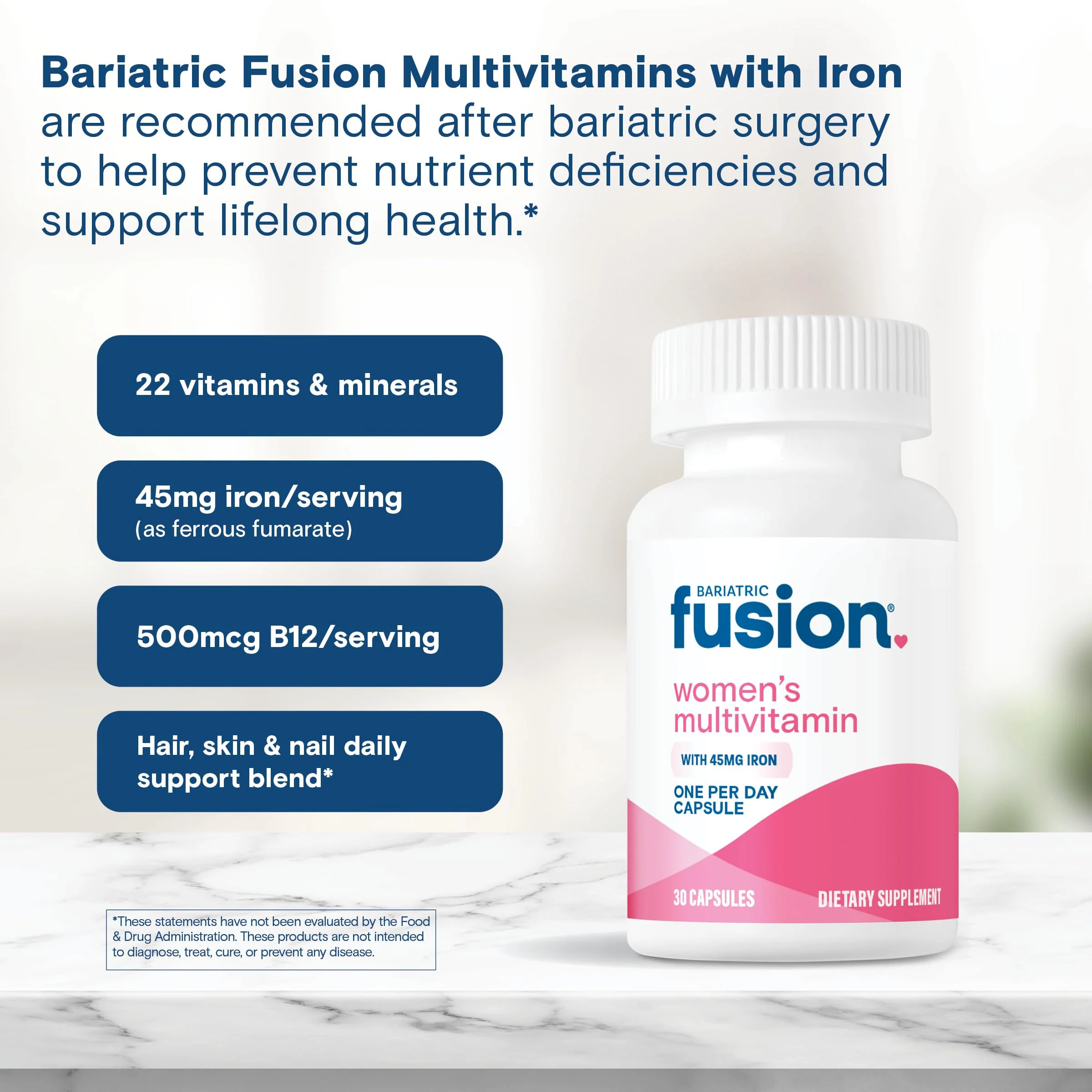 Bariatric Fusion One Per Day Bariatric Multivitamin with Iron for Women | with Hair and Nails Vitamins Blend | Gastric Bypass and Sleeve Gastrectomy | 30 Capsules | 1 Month Supply - Image 5