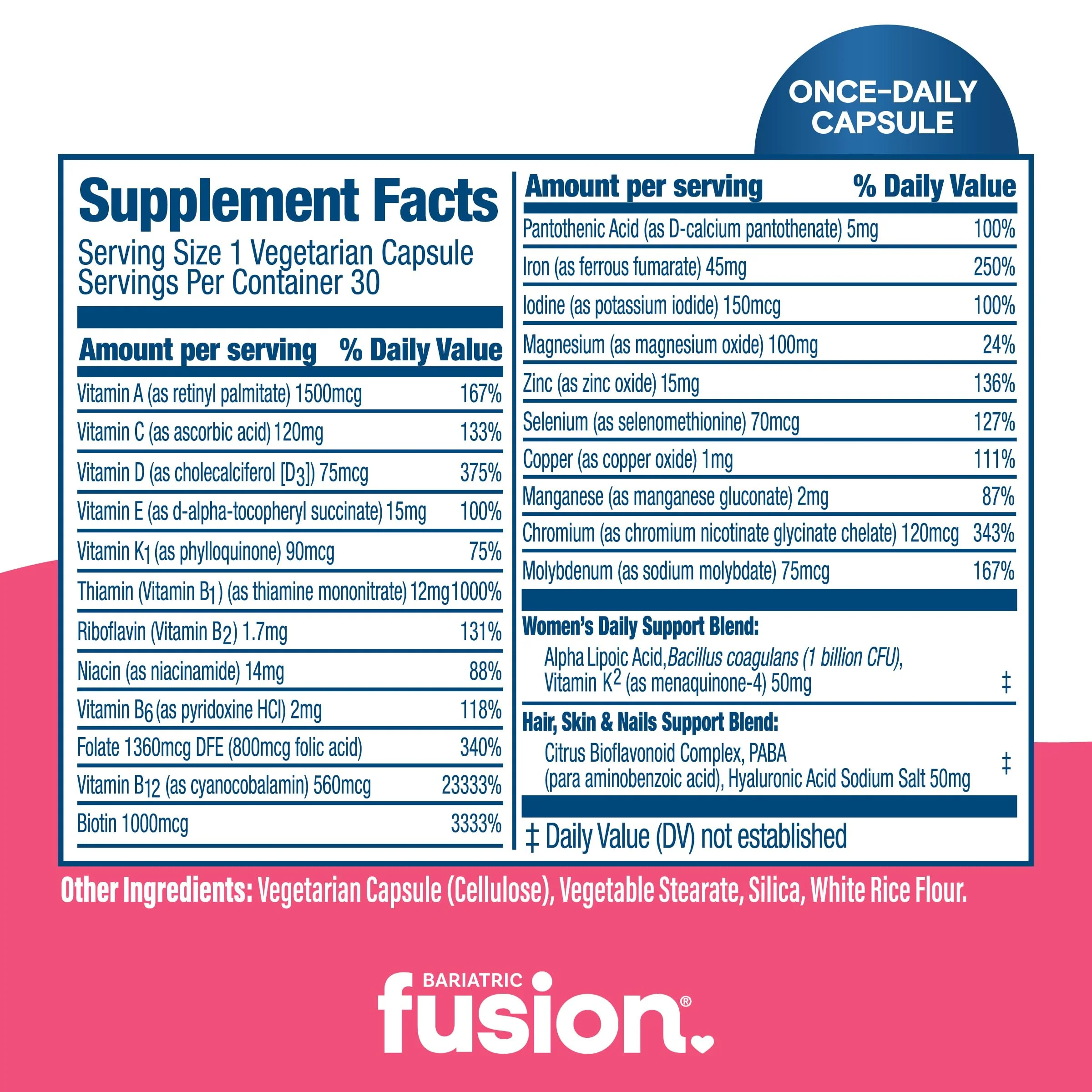 Bariatric Fusion One Per Day Bariatric Multivitamin with Iron for Women | with Hair and Nails Vitamins Blend | Gastric Bypass and Sleeve Gastrectomy | 30 Capsules | 1 Month Supply - Image 6