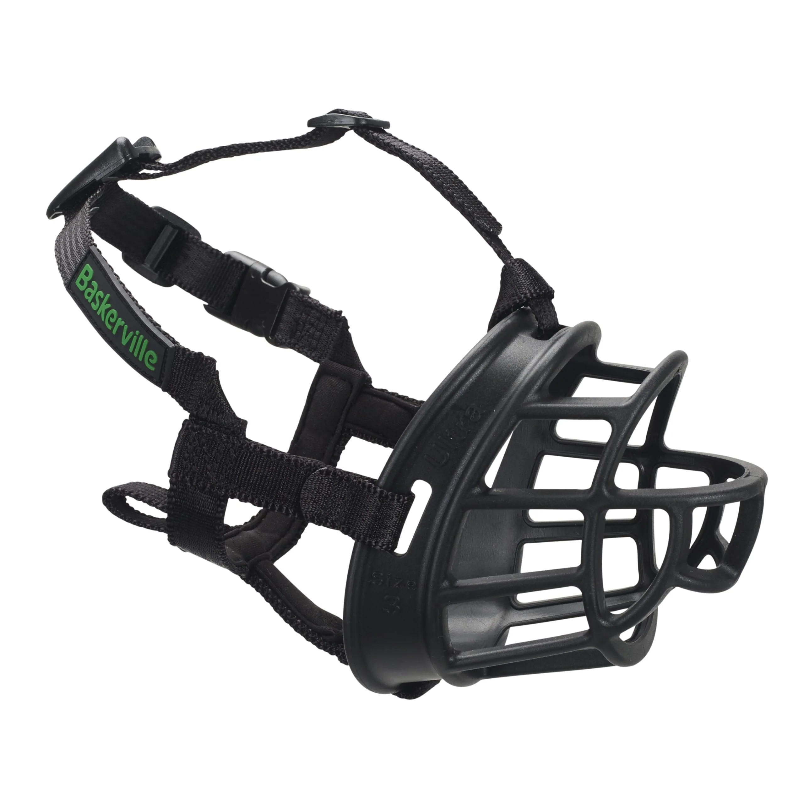 Baskerville ULTRA Muzzle - Patented Humane Design, Breathable, Dog can Pant and Drink, Adjustable, Padded, Dog Training Muzzle for Small Dogs, Prevents Biting, Wildlife Scavenging (Size 1, Black)