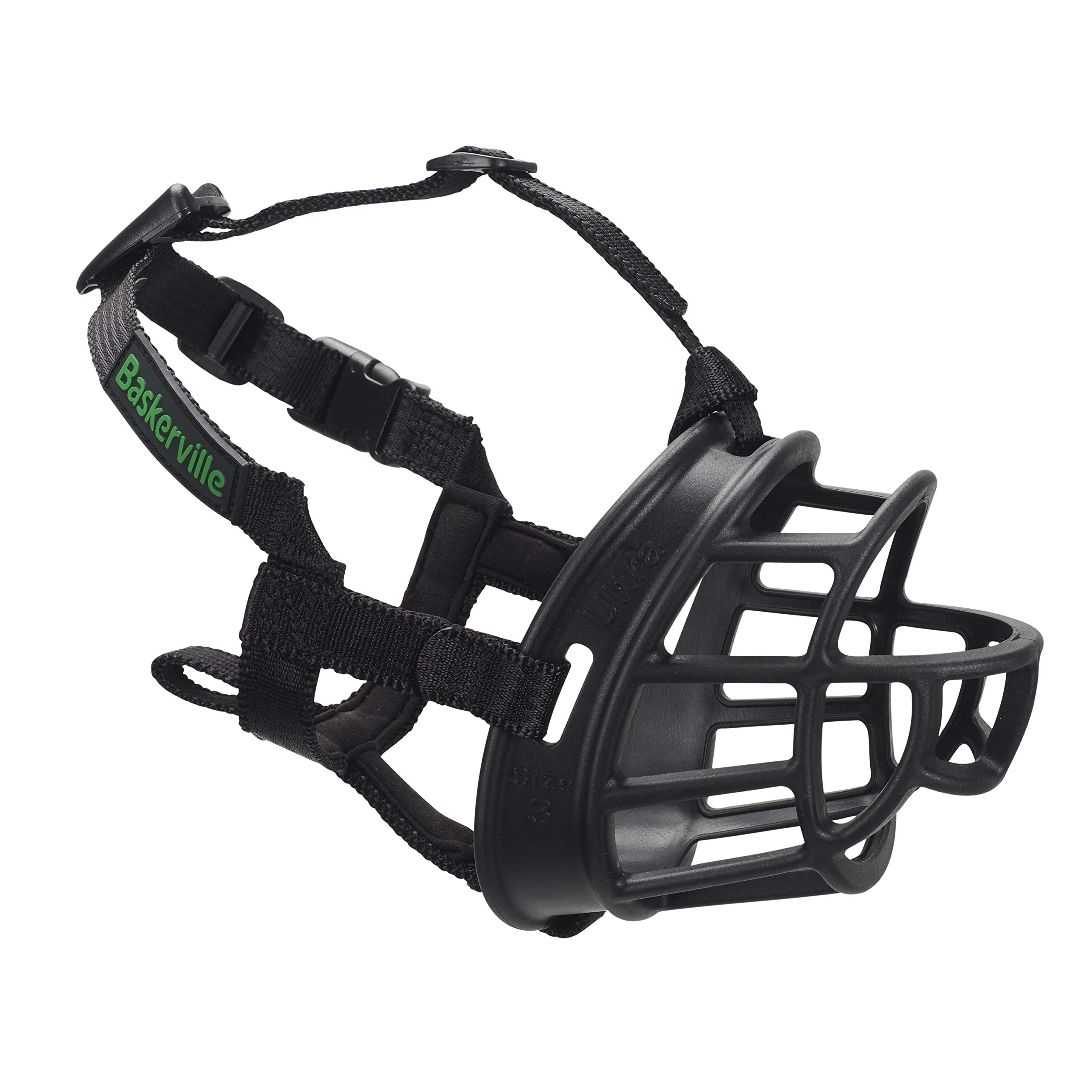 Baskerville ULTRA Muzzle - Patented Humane Design, Breathable, Dog can Pant and Drink, Adjustable, Padded, Dog Training Muzzle for Small Dogs, Prevents Biting, Wildlife Scavenging (Size 2, Black)
