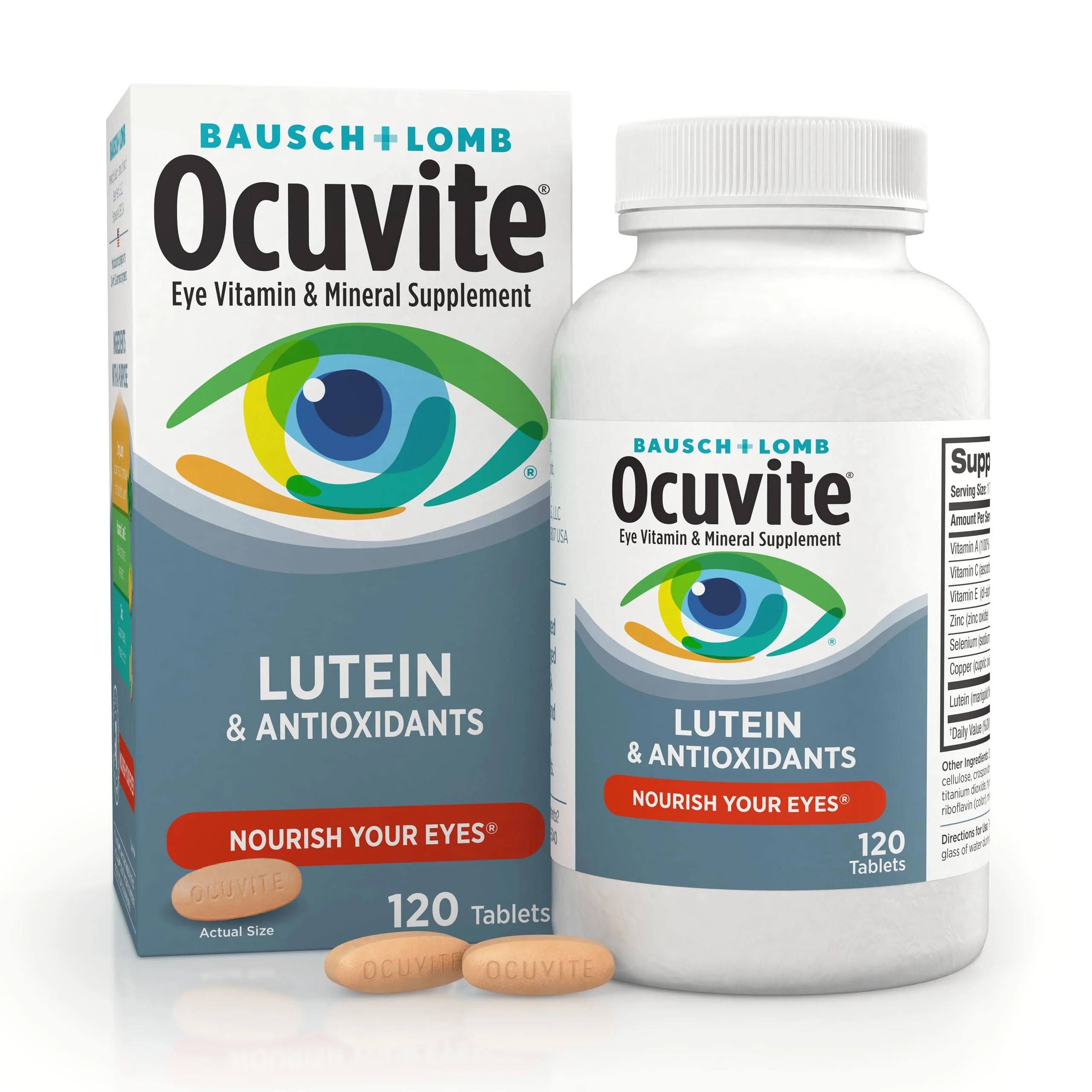 Bausch + Lomb Ocuvite Vitamin & Mineral Supplement Tablets with Lutein, 120 Count Bottle (Pack of 3) - Image 2