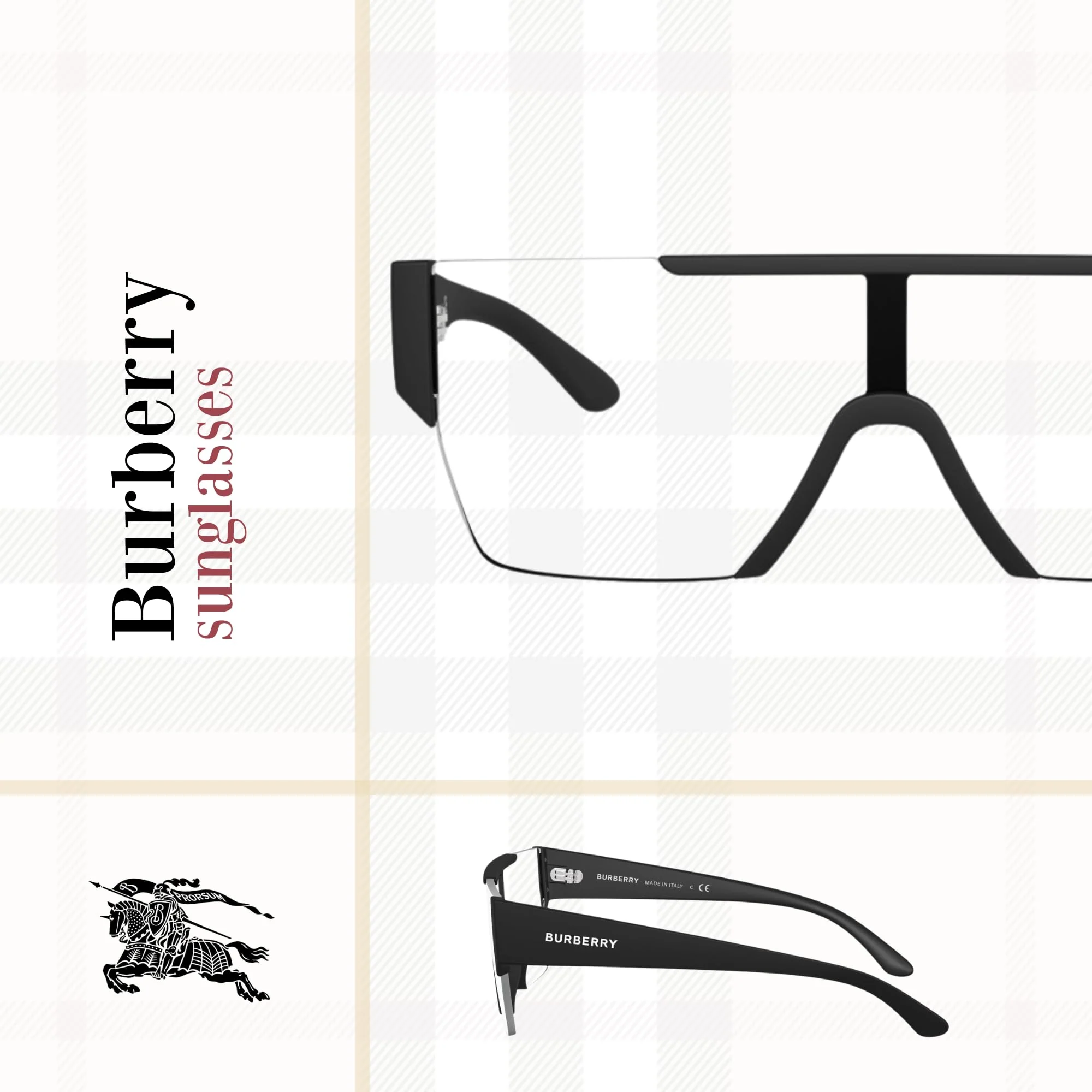 BE4291 34641W 38MM Matte Black/Clear Rectangular Sunglasses for Men +BUNDLE with ACCESSORY EYEWEAR KIT - Image 2