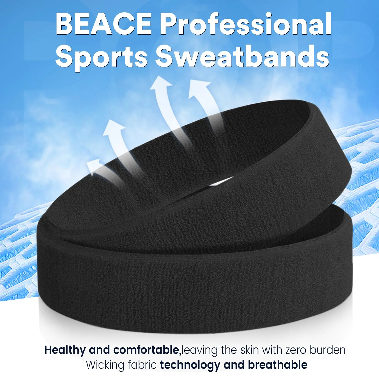 BEACE Sweatbands Sports Headband for Men & Women - Moisture Wicking Athletic Cotton Terry Cloth Sweatband for Tennis, Basketball, Running, Gym, Working Out - Image 5