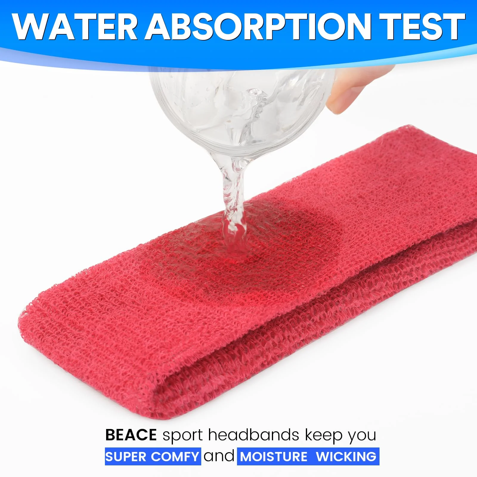 BEACE Sweatbands Sports Headband for Men & Women - Moisture Wicking Athletic Cotton Terry Cloth Sweatband for Tennis, Basketball, Running, Gym, Working Out - Image 7