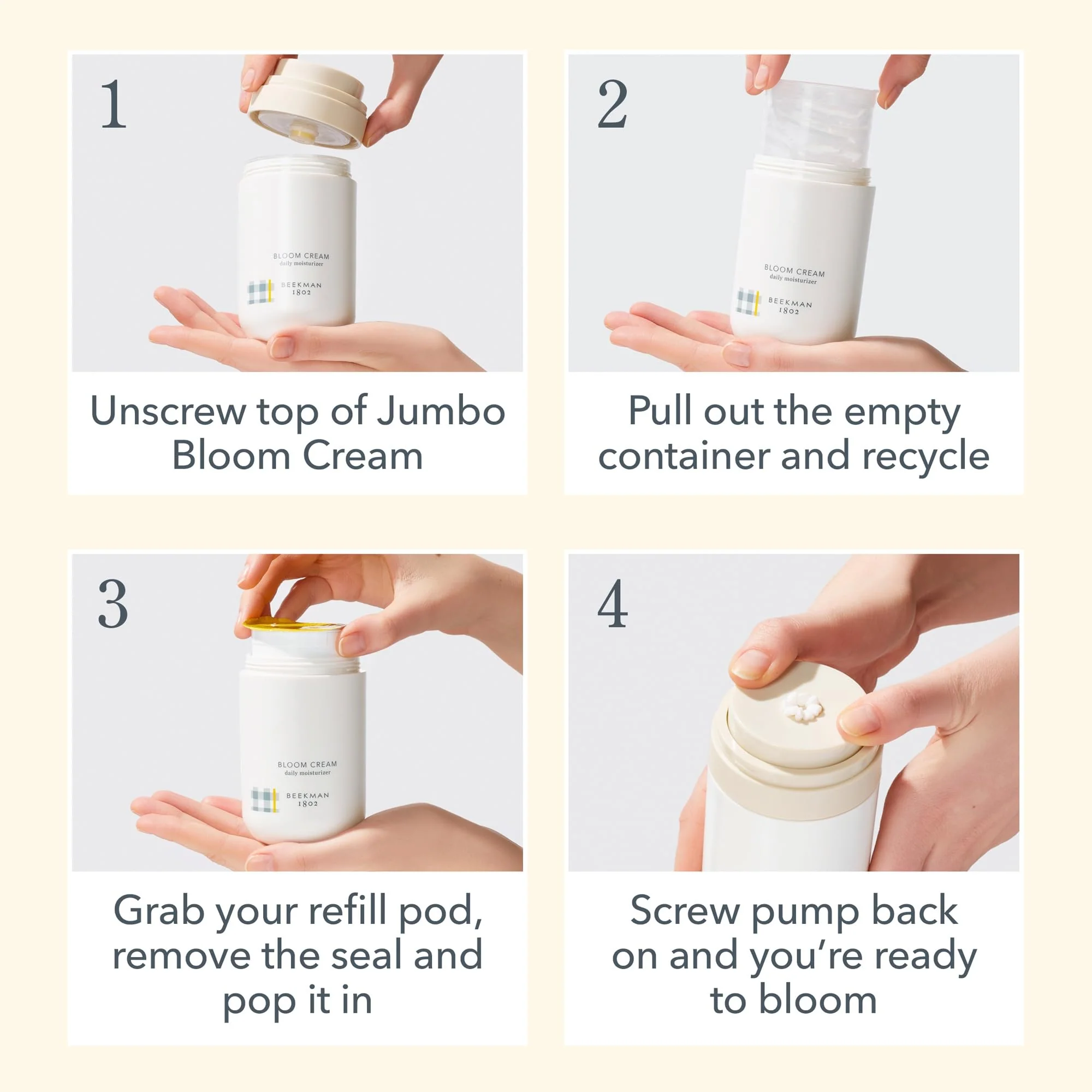 Beekman 1802 Bloom Cream Goat Milk Face Moisturizer Jumbo Refill Pod, 3.38 fl. oz. - Lightweight, Gentle, Deeply Hydrating & Nourishes Skin Barrier - All Skin Types - Cruelty Free - Image 3