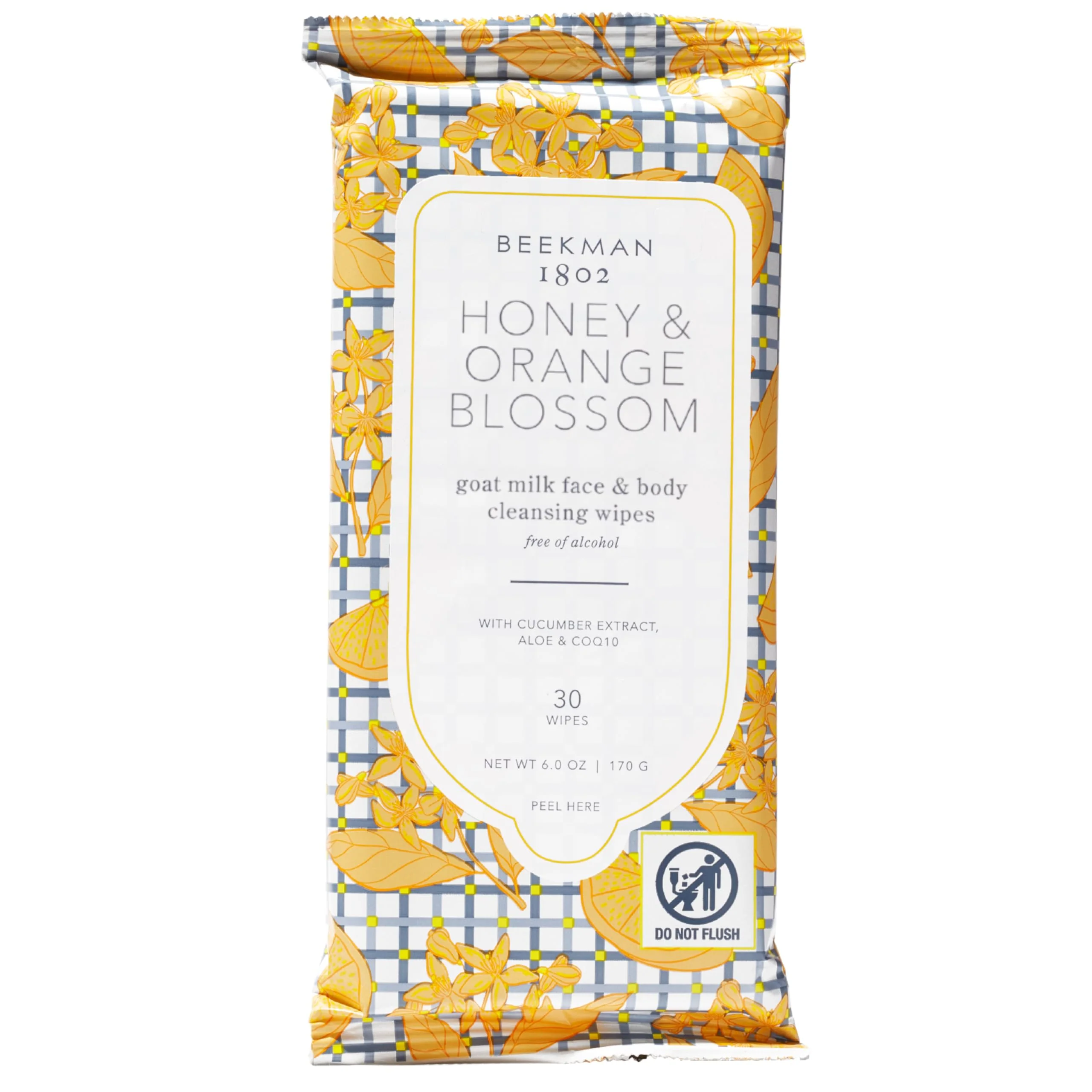 Beekman 1802 Face & Body Wipes, Honey & Orange Blossom - Scented - 30 Count - Cleanses - With Goat Milk, Aloe & Vitamin E - Alcohol Free, Biodegradable - Good for Sensitive Skin - Cruelty Free