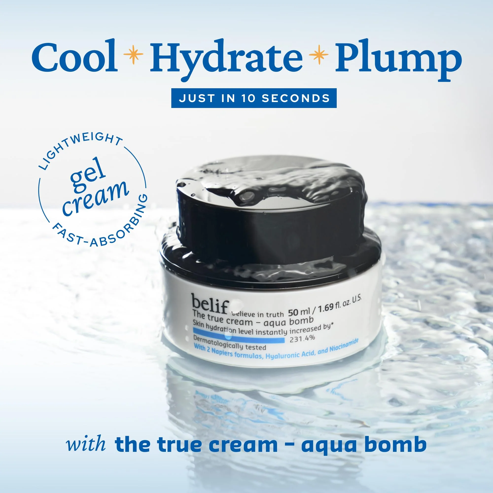 belif Aqua Bomb – Daily Niacinamide Hydrating Moisturizer, Lightweight Plumping Facial Cream with Hyaluronic Acid & Squalane, Cooling Effect, Anti-Aging, Korean Skincare, 1.68 fl oz (50ml) - Image 8