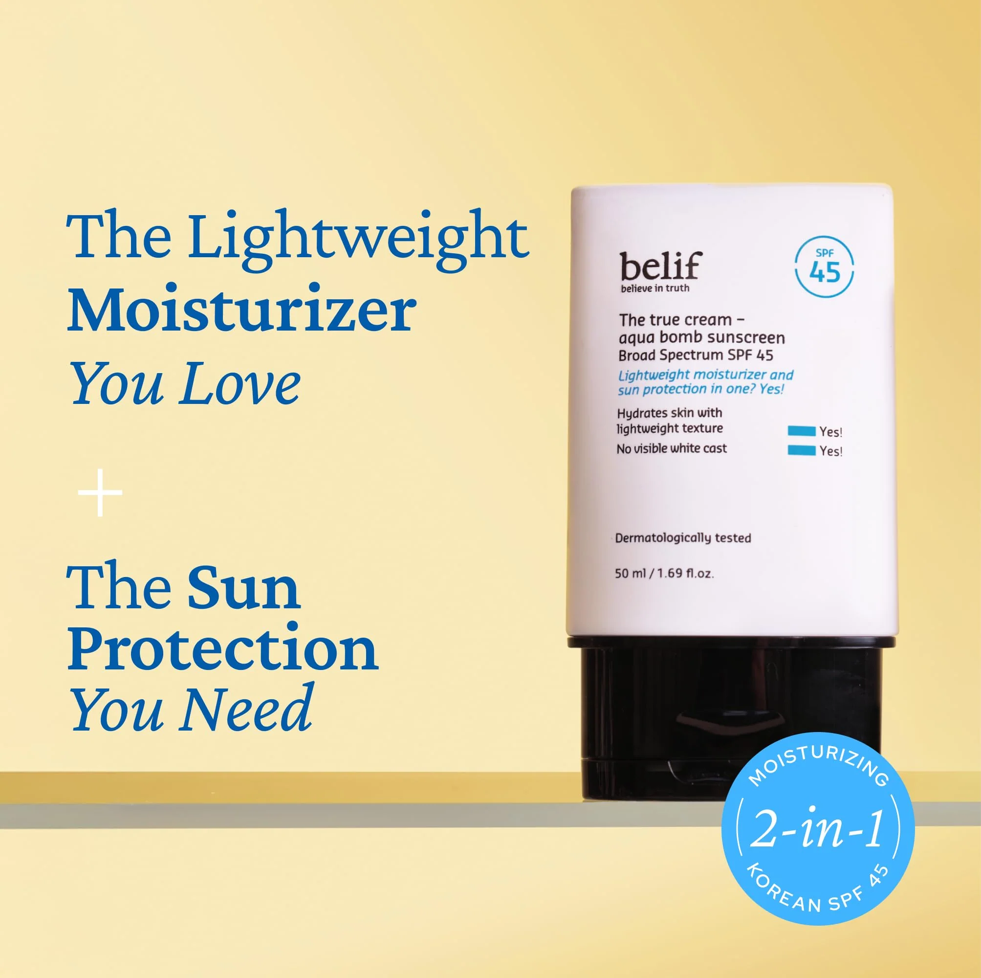 belif Aqua Bomb SPF 45 Hydrating Niacinamide Sunscreen (1.69 fl. oz) - The True Cream PA++++, Daily Broad Spectrum, No White Cast, Weightless & Invisible, Non-Greasy, Korean Skincare - Image 8
