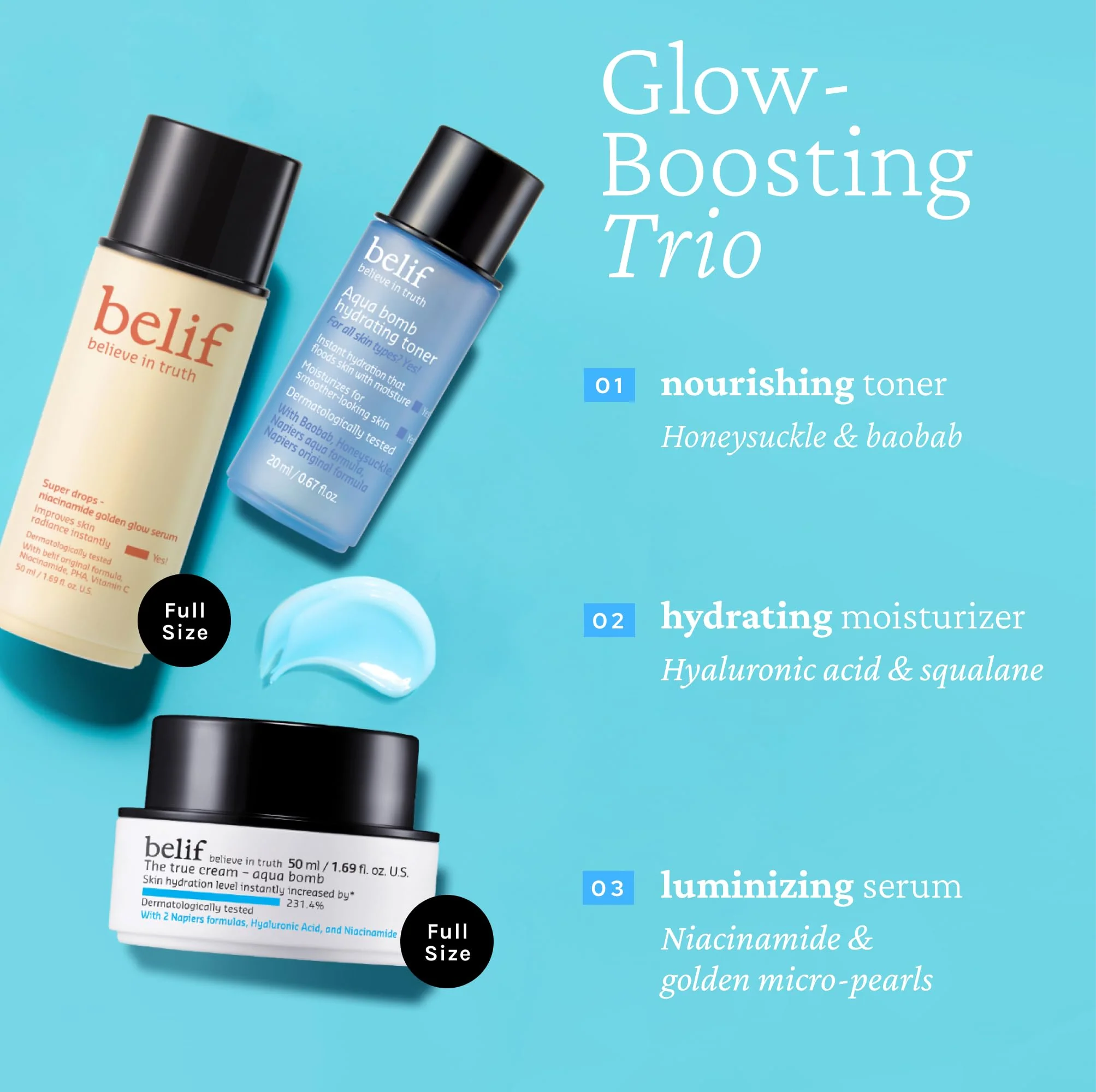 belif Gift Set - Aqua Bomb Daily Face Moisturizer, Niacinamide Vitamin C Golden Glow Serum, Aqua Bomb Hydrating Toner - Hyaluronic Acid, For All Skin Types, Korean Skin Care - Image 5