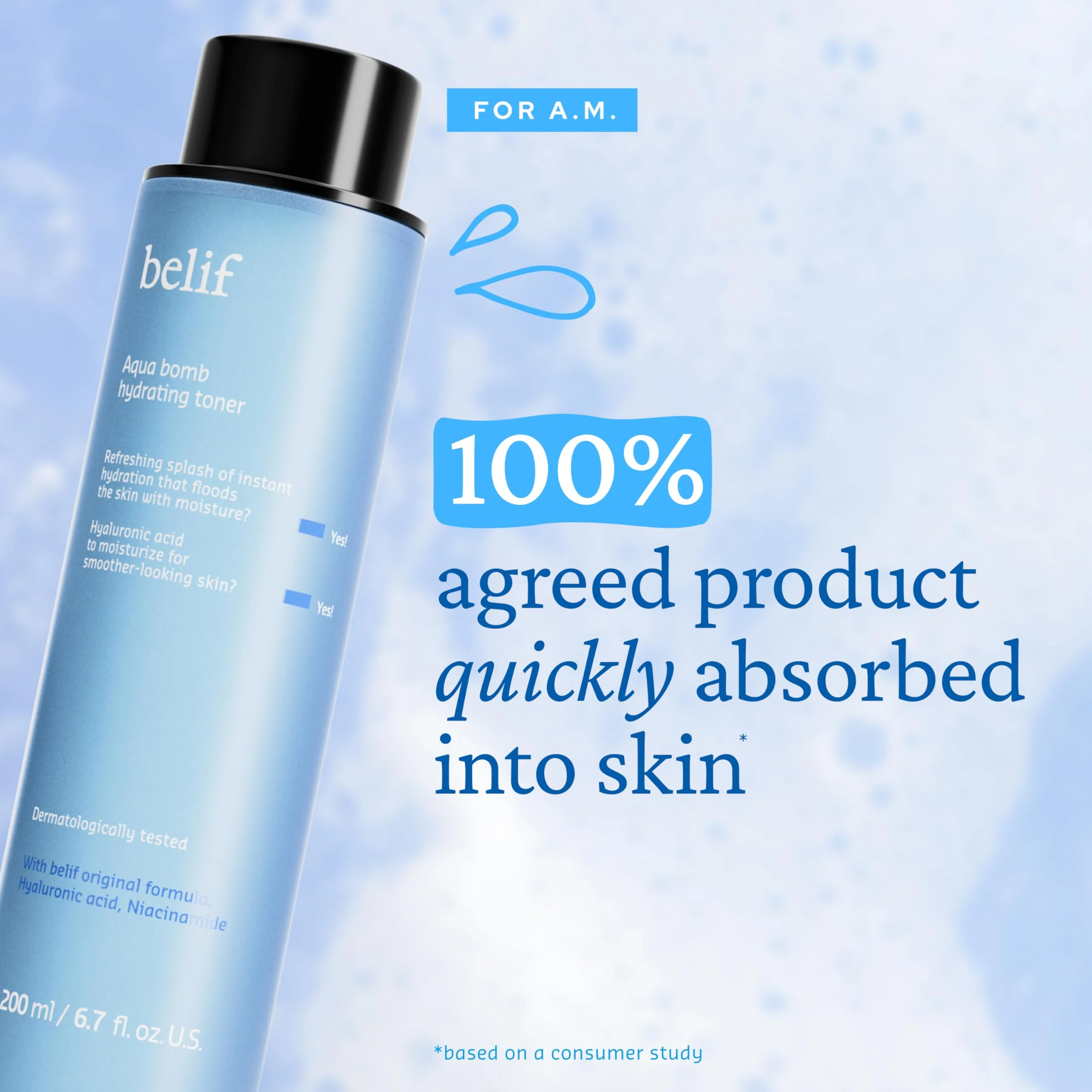 belif Niacinamide Hydrating Toner – Aqua Bomb Lightweight Cooling Toner with Hyaluronic Acid, Soothing and Balancing Formula, Skin Barrier Repair and Radiant Skin, Korean Skincare, 5.07 fl oz - Image 5